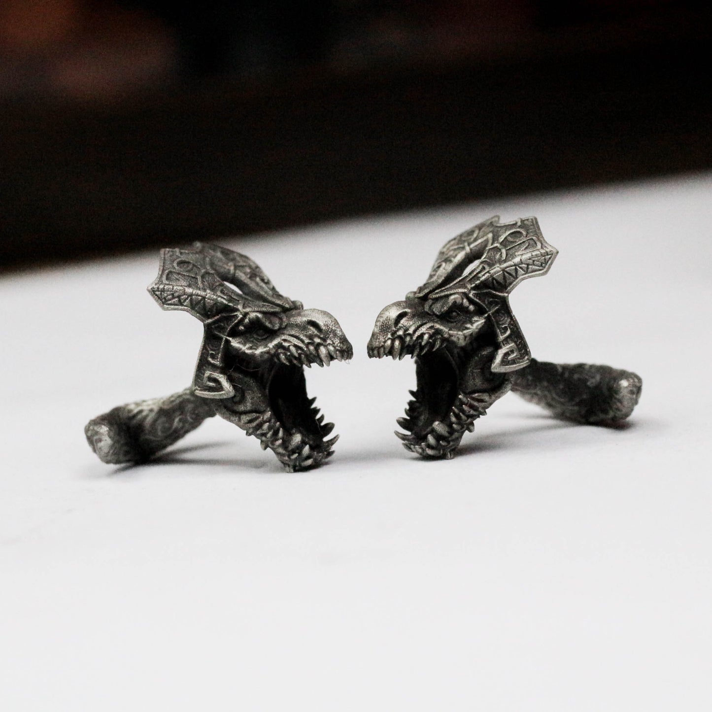 Angry Dragon Tyrannosaurus Cufflinks - 925 Silver Handmade