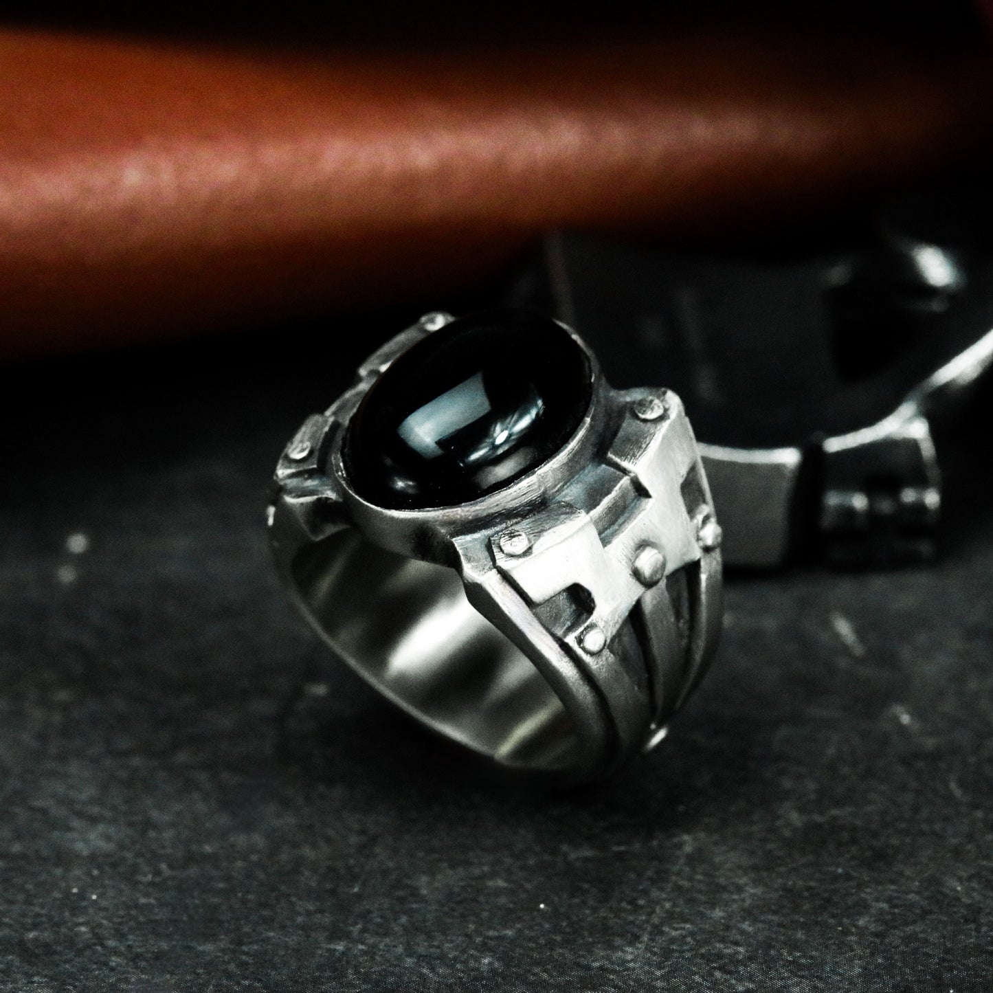 Obsidian Warrior Ring ¨C 925 Sterling Silver Handmade