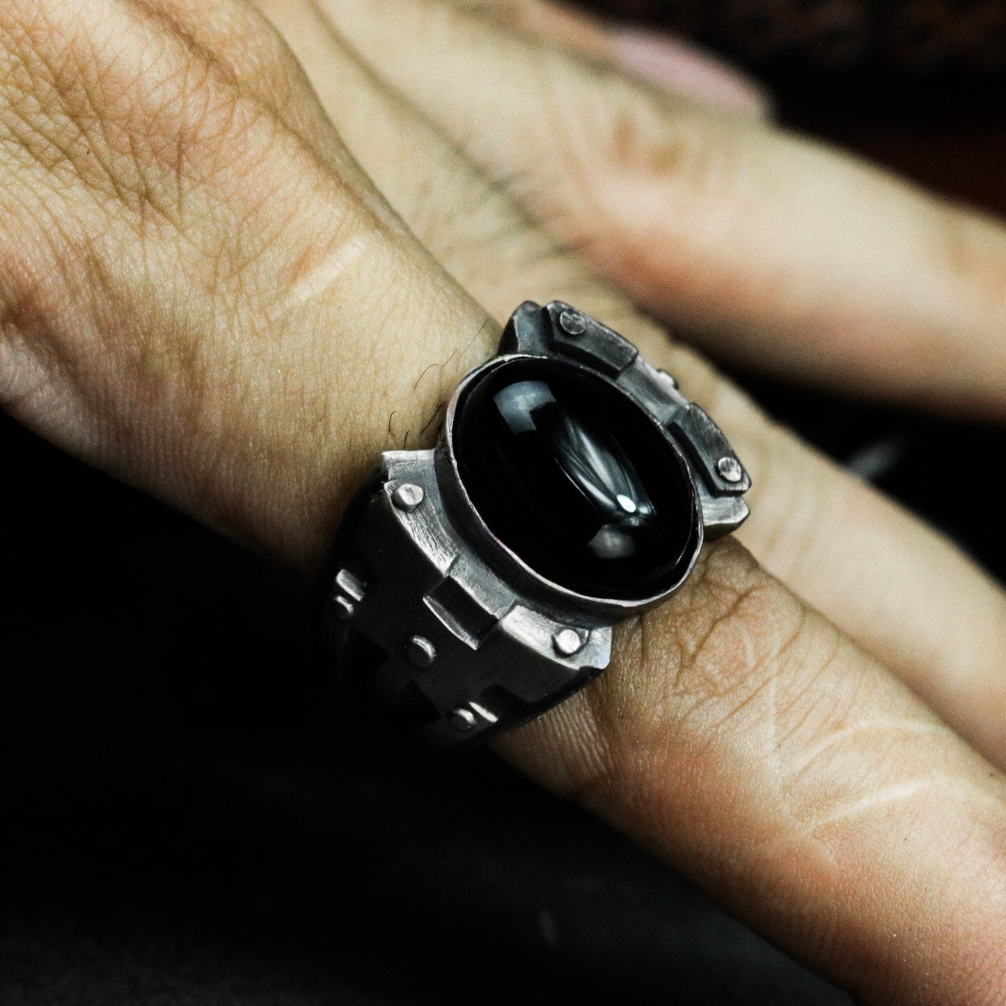 Obsidian Warrior Ring ¨C 925 Sterling Silver Handmade