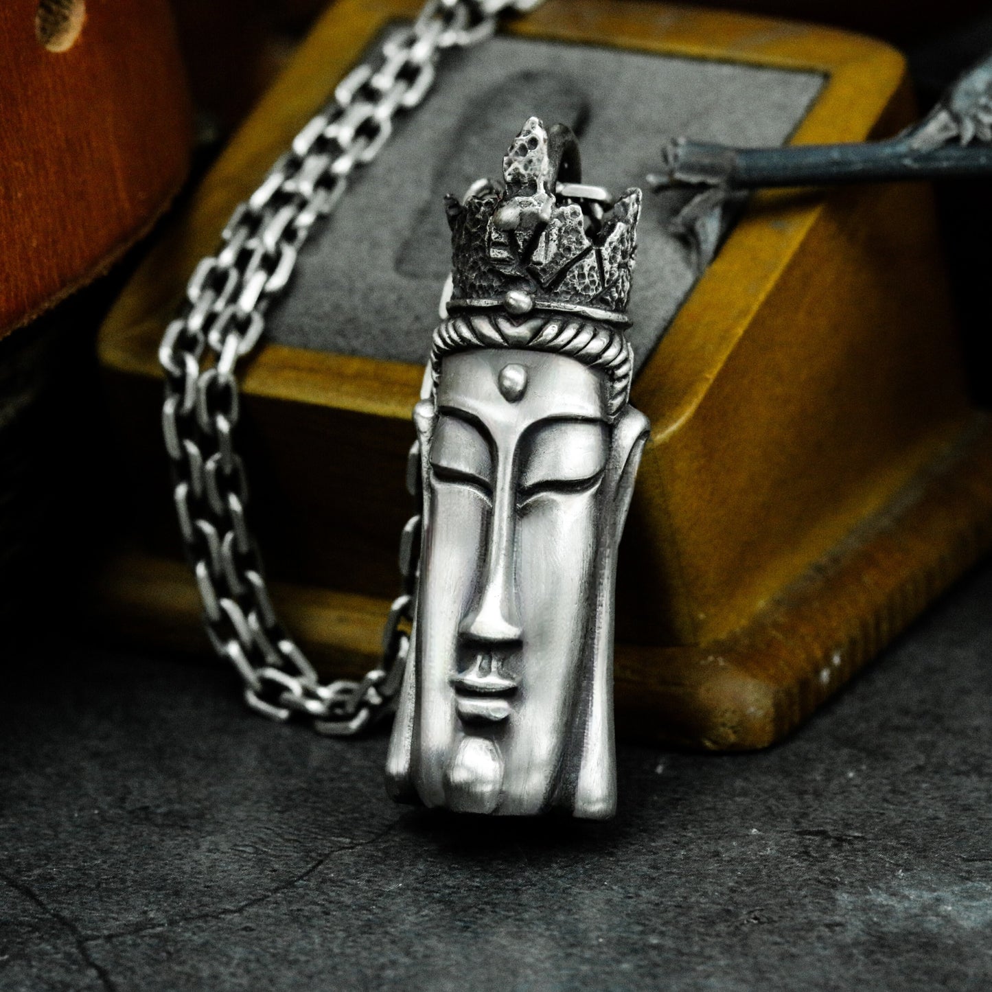 Bodhisattva Head Pendant - 925 Silver Handmade Sacred Serenity