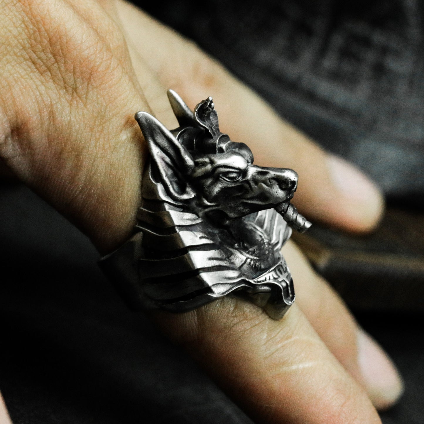 Anubis Ring with Cyber Armor Design - 925 Sterling Silver Handmade