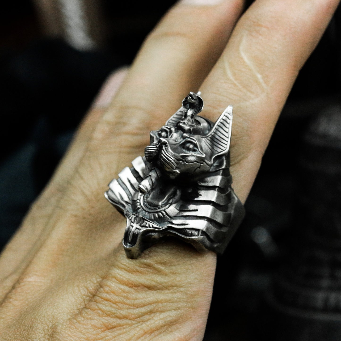 Anubis Ring with Cyber Armor Design - 925 Sterling Silver Handmade