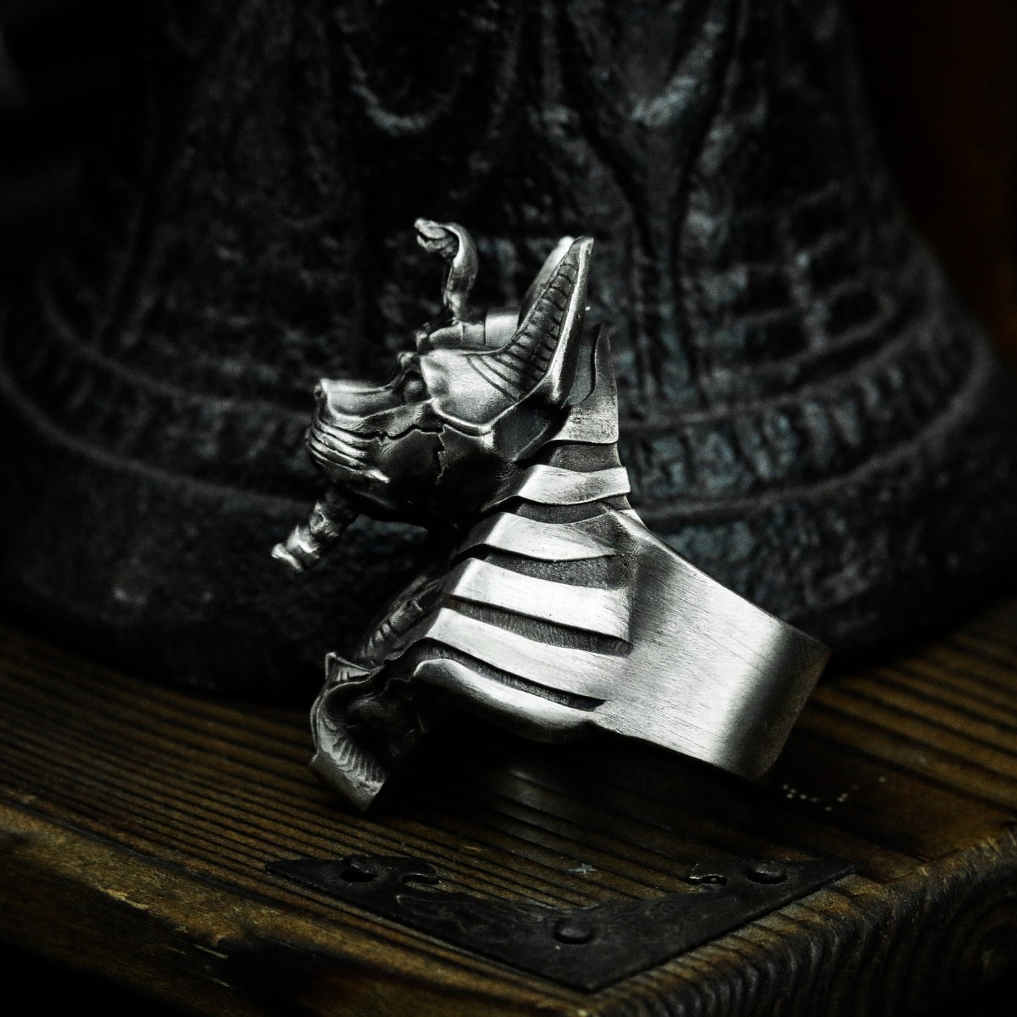 Anubis Ring with Cyber Armor Design - 925 Sterling Silver Handmade
