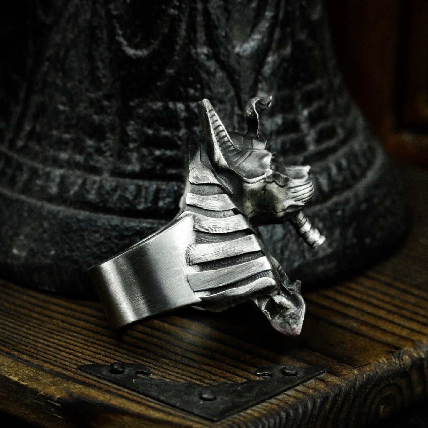Anubis Ring with Cyber Armor Design - 925 Sterling Silver Handmade
