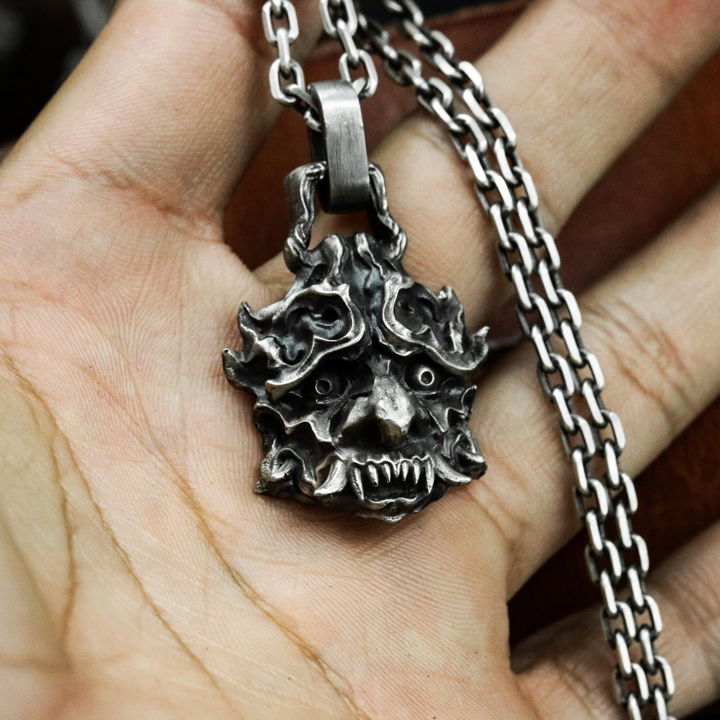 Feral Demon Head Pendant ¨C 925 Silver Handmade