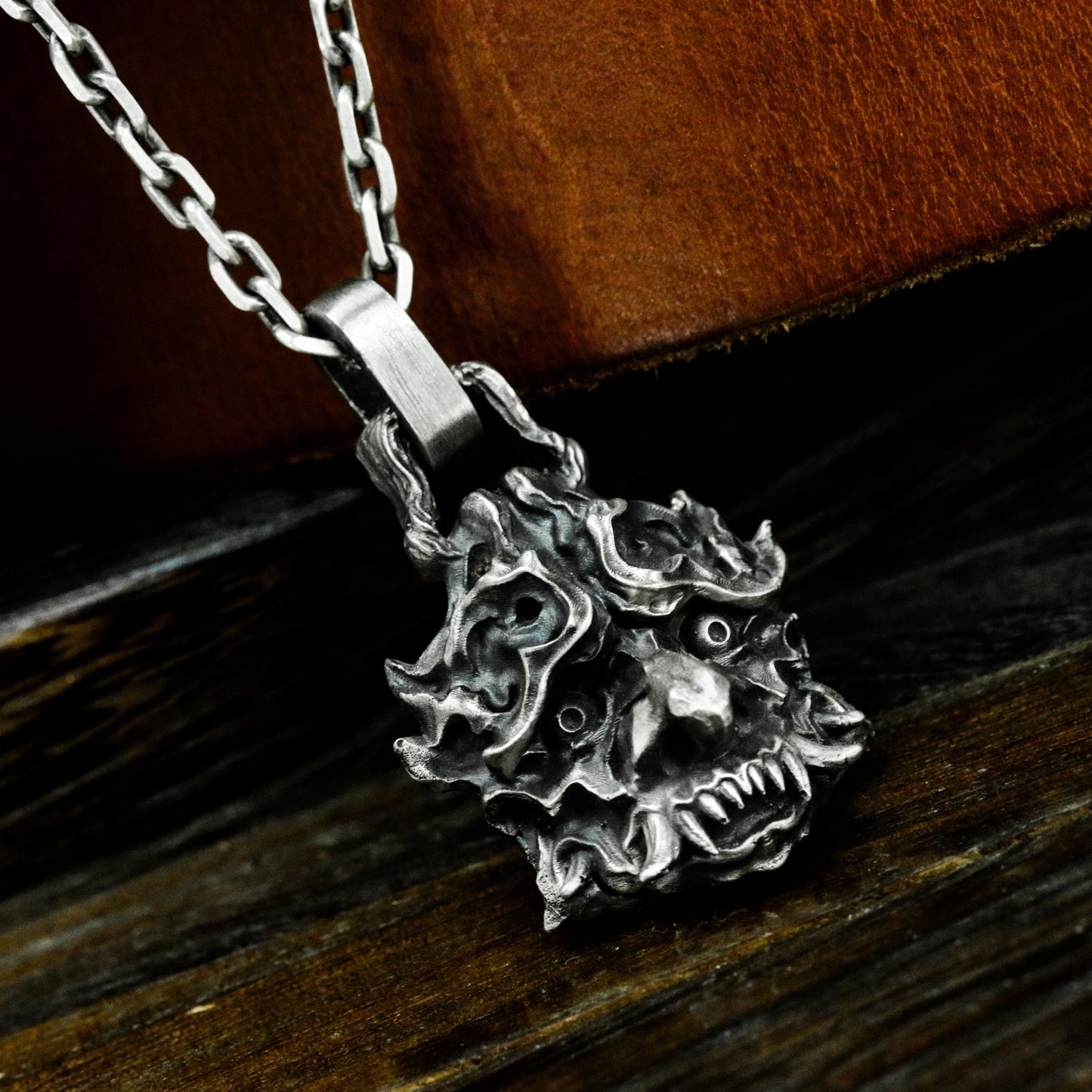 Feral Demon Head Pendant ¨C 925 Silver Handmade