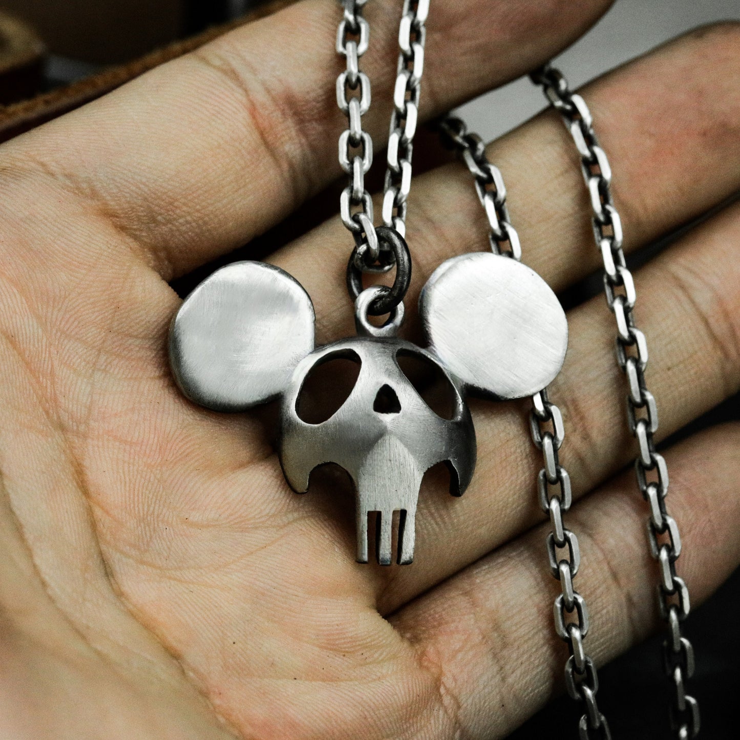 Cartoon Skull Pendant ¨C Handmade 925 Silver Necklace
