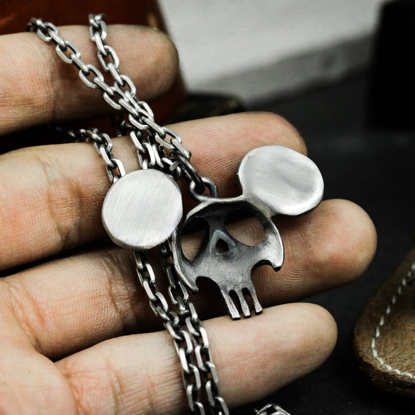 Cartoon Skull Pendant ¨C Handmade 925 Silver Necklace