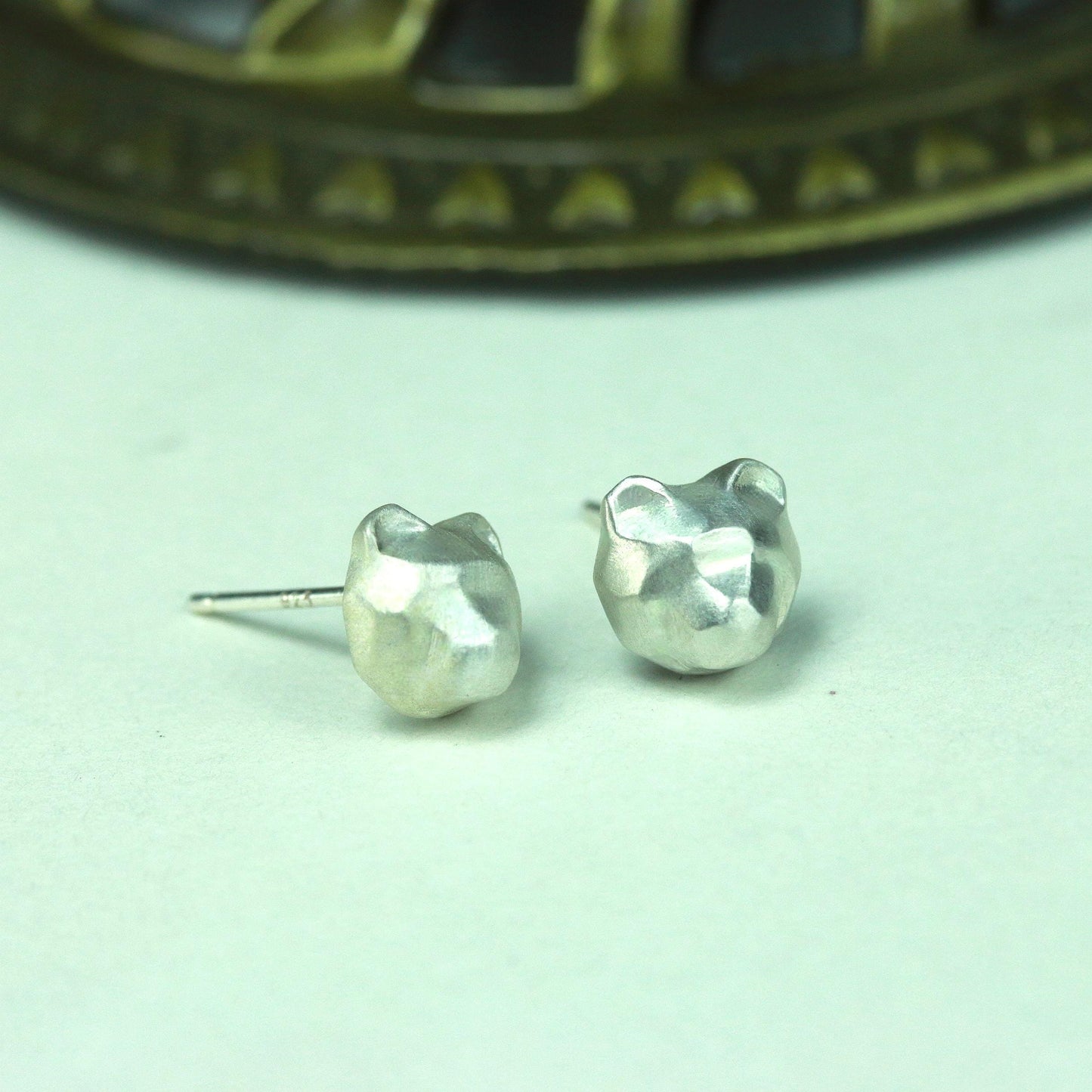 Bear Head Earrings - 925 Sterling Silver Handmade
