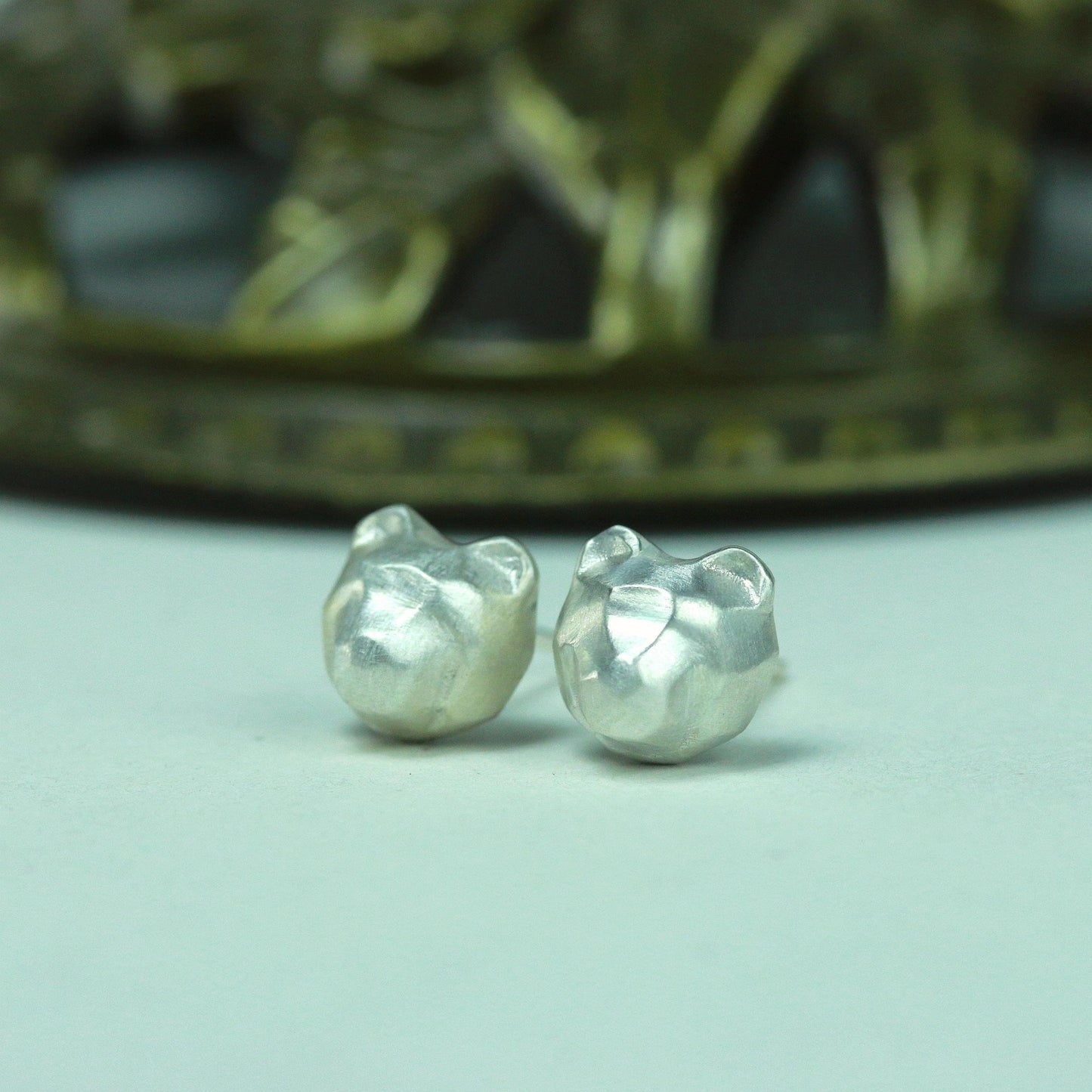 Bear Head Earrings - 925 Sterling Silver Handmade