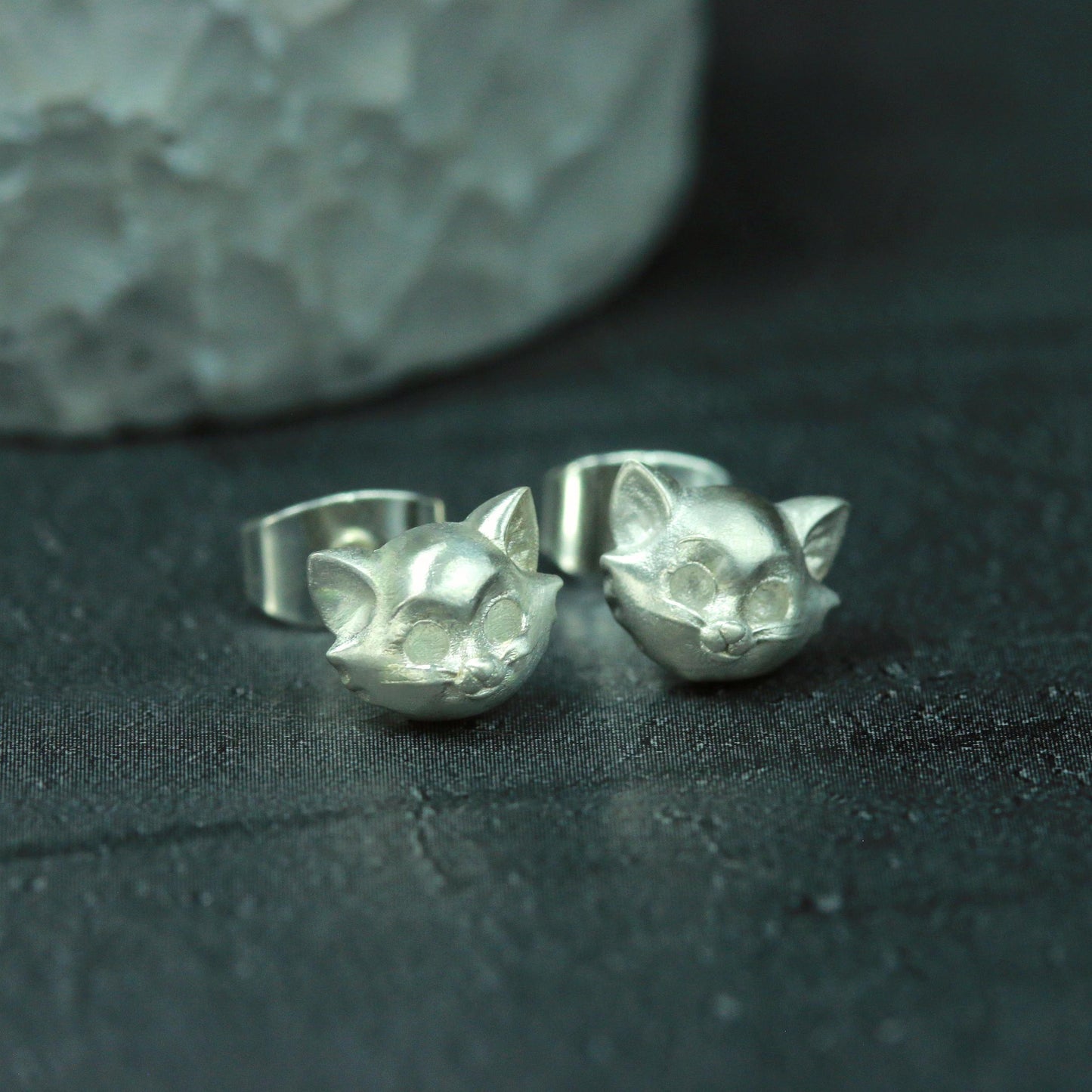 Super Cute Kitty Cat Earrings - 925 Sterling Silver Handmade