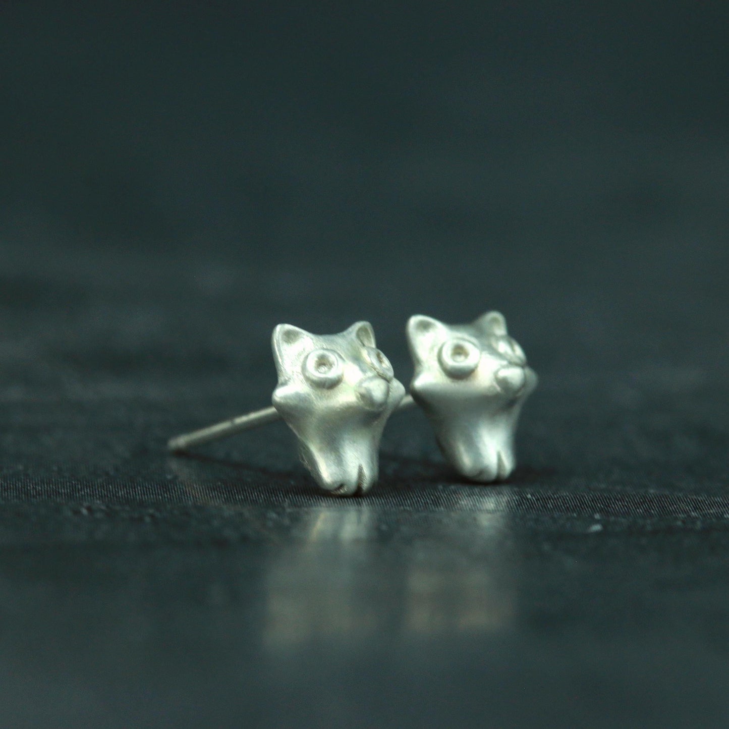 Tiny Fox Stud Earrings - 925 Sterling Silver Handmade