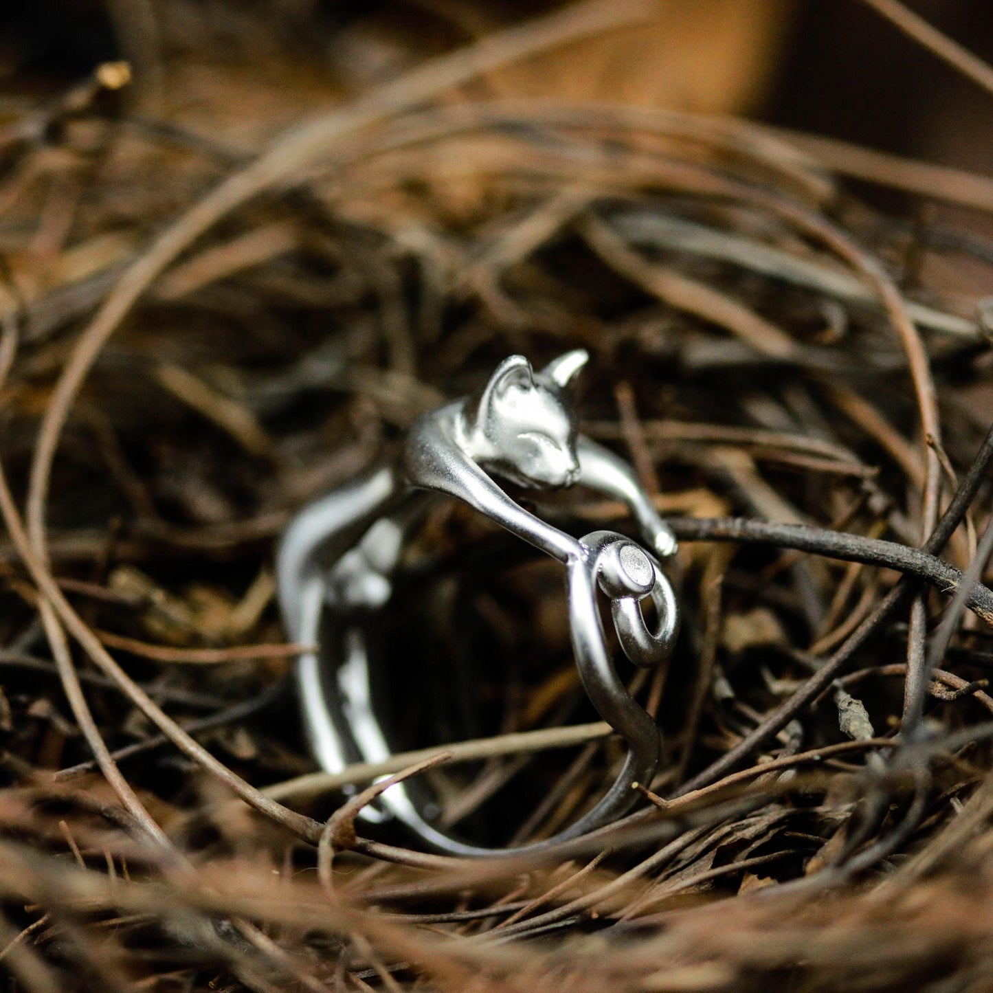Sleeping Cat Curl Ring ââ‚?925 Sterling Silver Handmade Whimsical Animal Jewelry