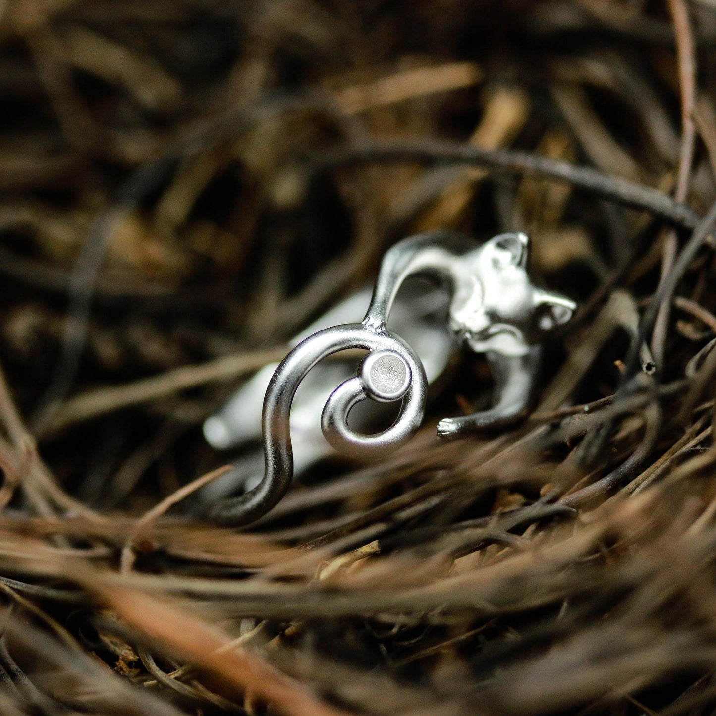 Sleeping Cat Curl Ring ââ‚?925 Sterling Silver Handmade Whimsical Animal Jewelry