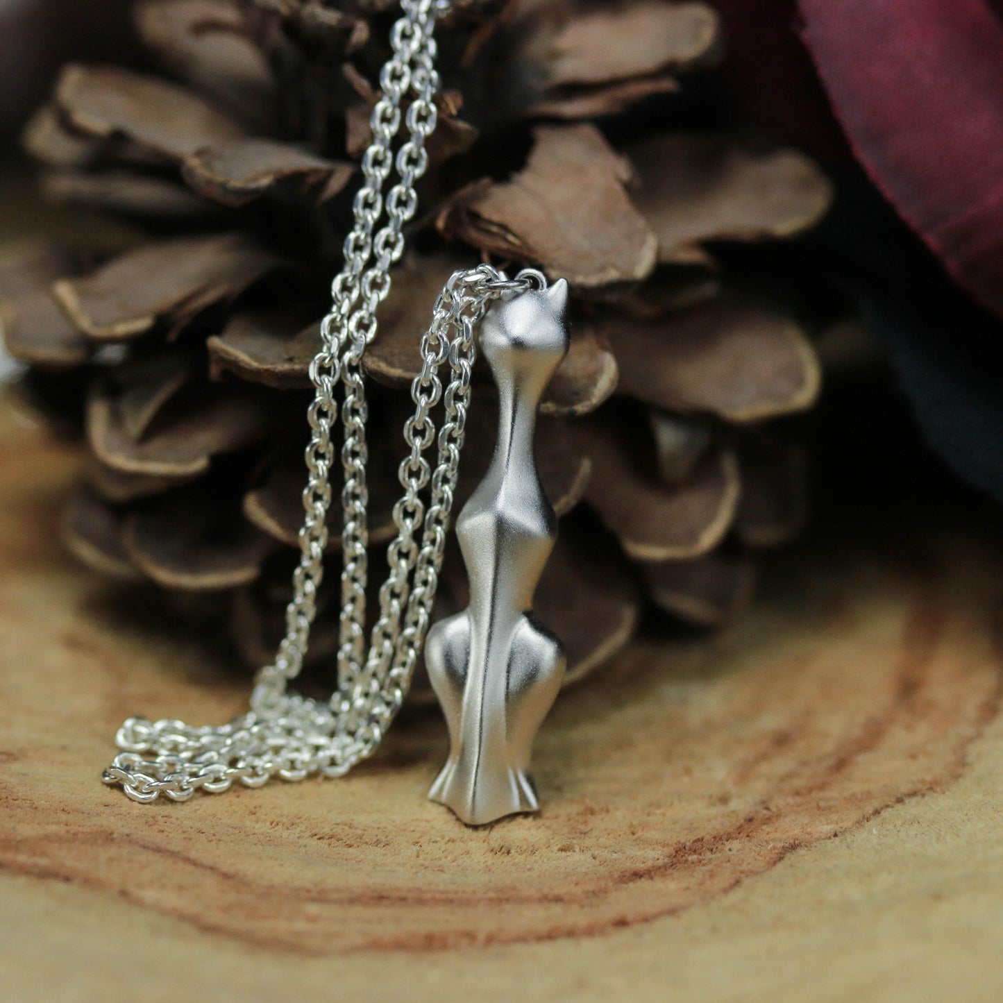 Geometric Cat Pendant - 925 Sterling Silver Handmade