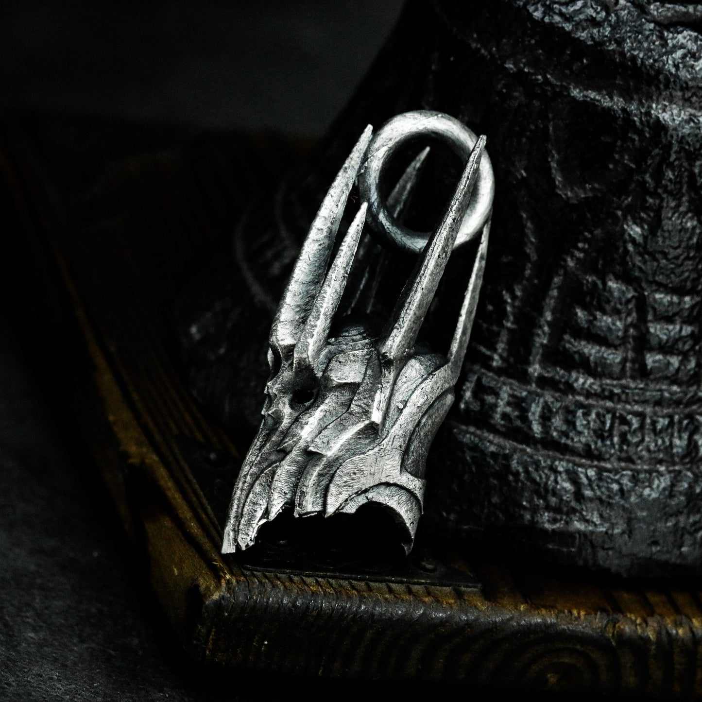 Cyber Horned Skull Pendant with Sharp Crest - 925 Sterling Silver Handmade