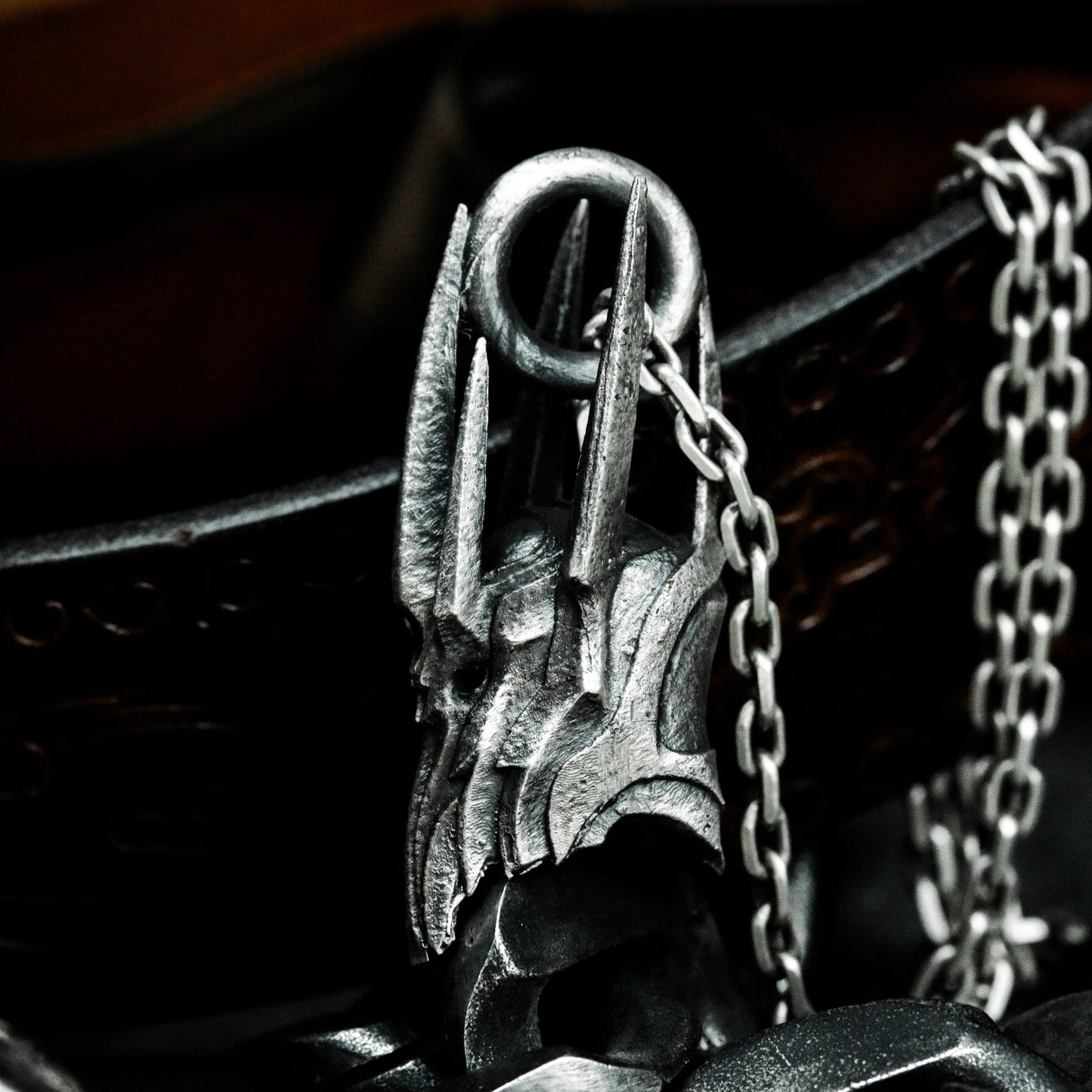 Cyber Horned Skull Pendant with Sharp Crest - 925 Sterling Silver Handmade