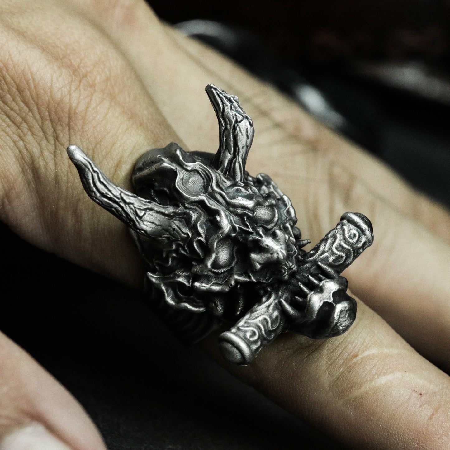 Hannya & Sutra Banner Ring ¨C 925 Silver Handmade