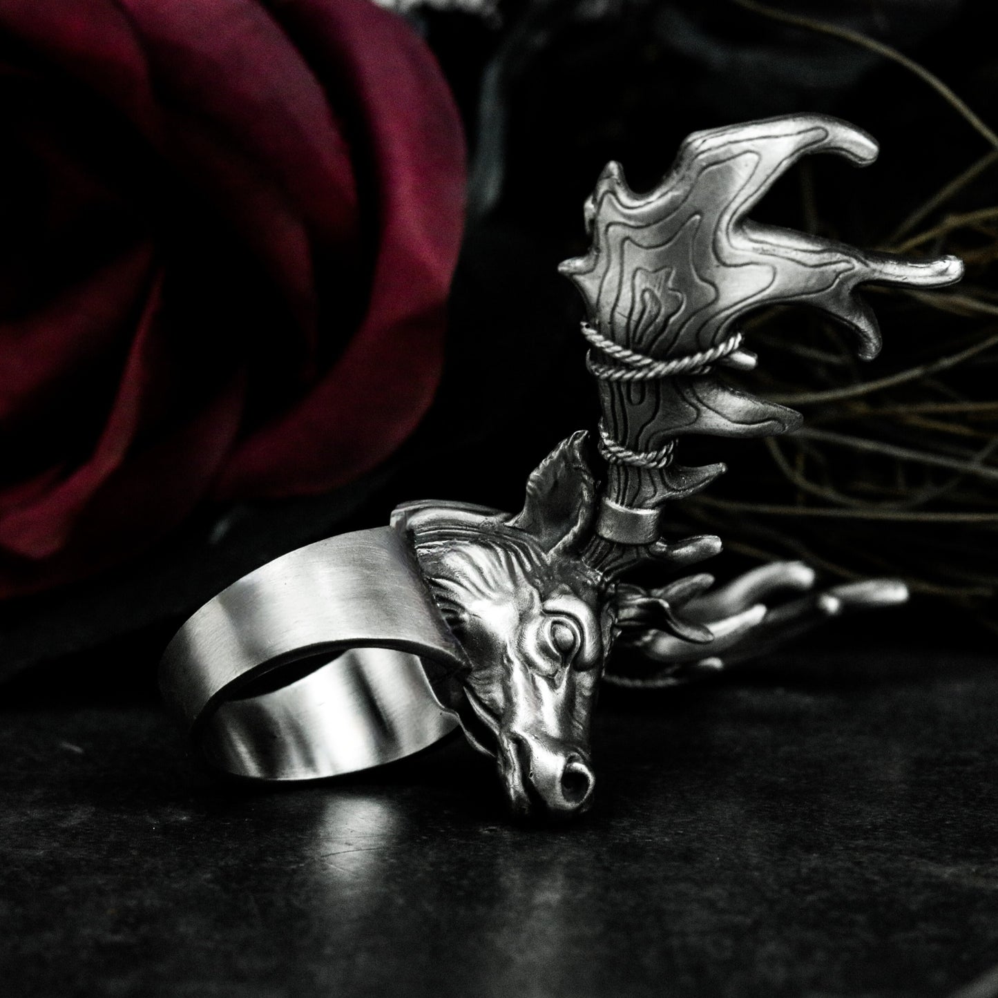 Antler Beast Ring ¨C Handmade 925 Silver Forest Guardian Band