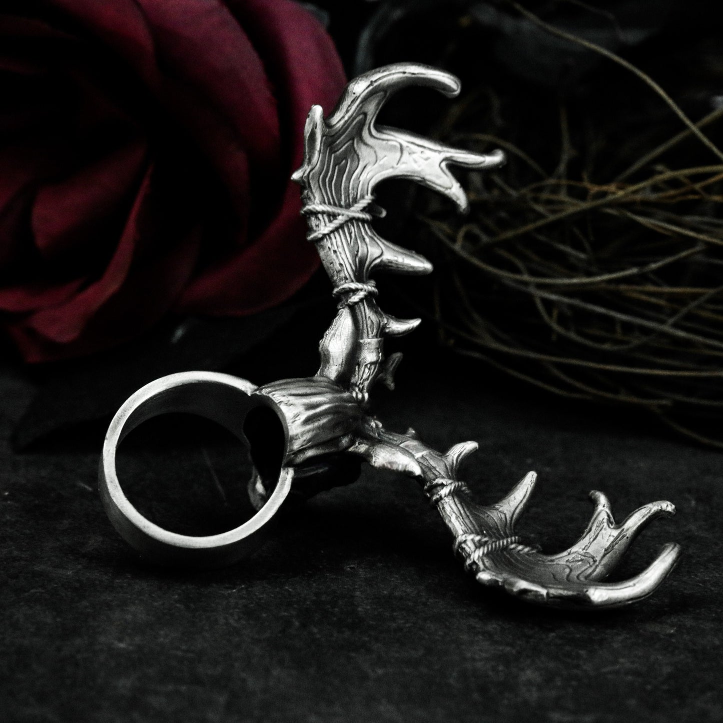 Antler Beast Ring ¨C Handmade 925 Silver Forest Guardian Band