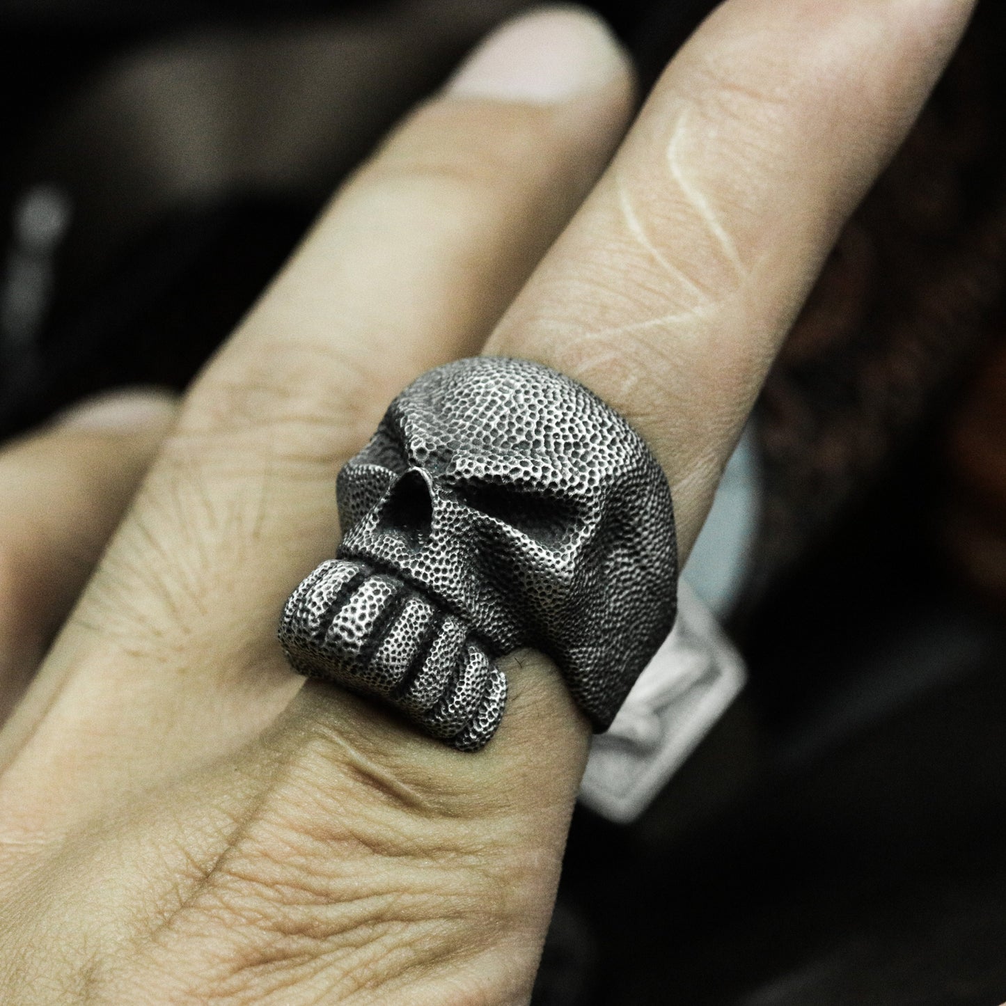 Rough Texture Skull Ring - 925 Silver Handmade