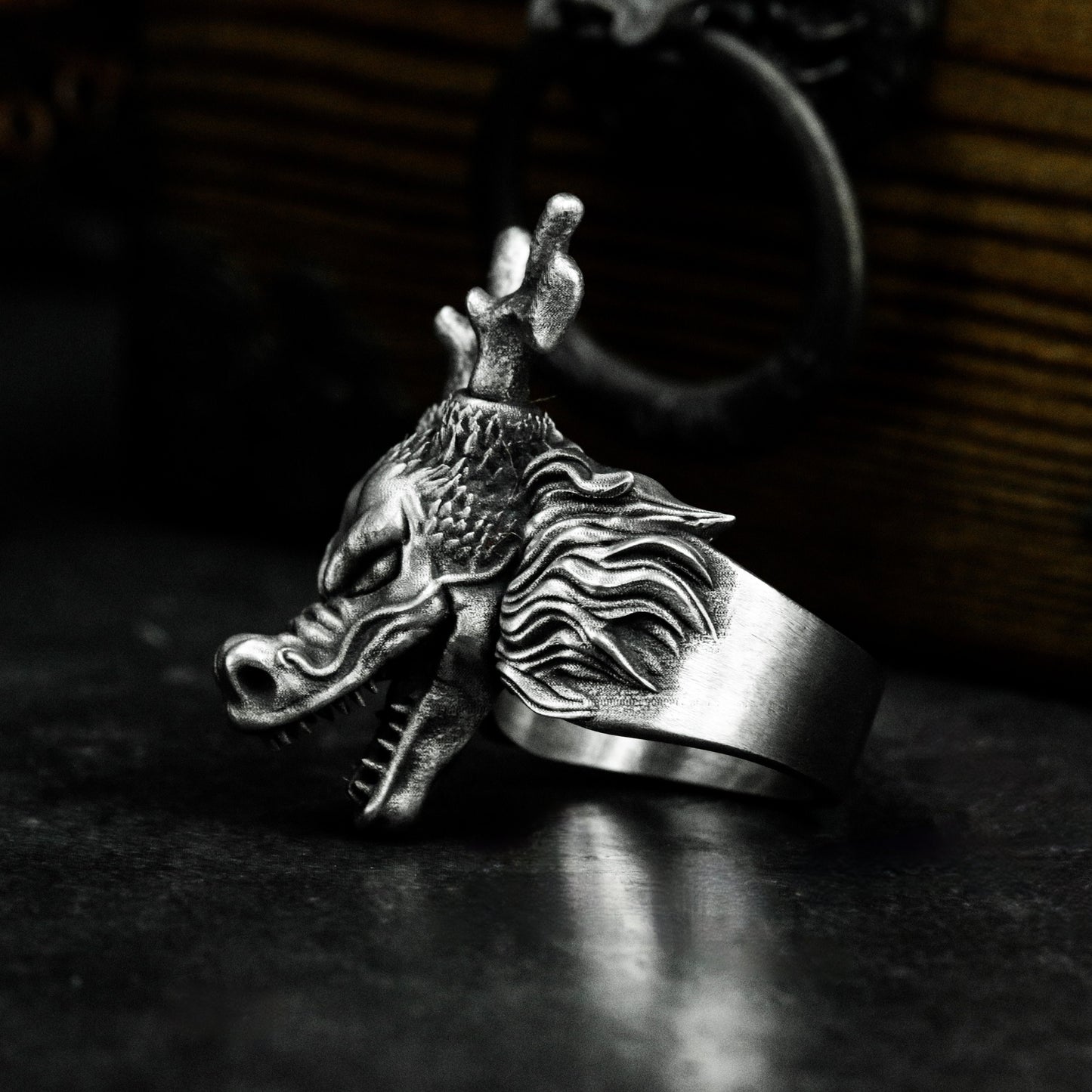 Dragon Horns Ring ¨C Handmade 925 Silver Oriental Myth Beast Band