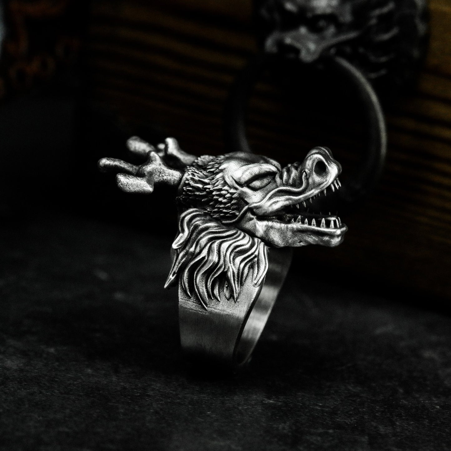 Dragon Horns Ring ¨C Handmade 925 Silver Oriental Myth Beast Band