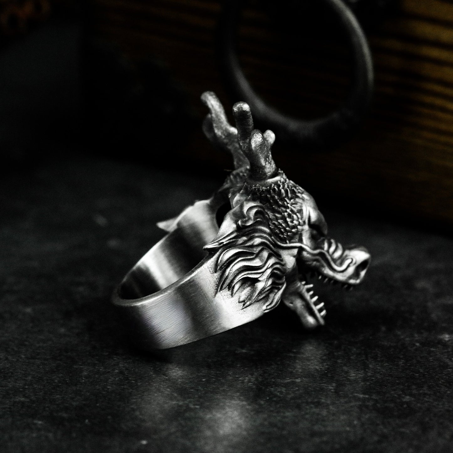 Dragon Horns Ring ¨C Handmade 925 Silver Oriental Myth Beast Band