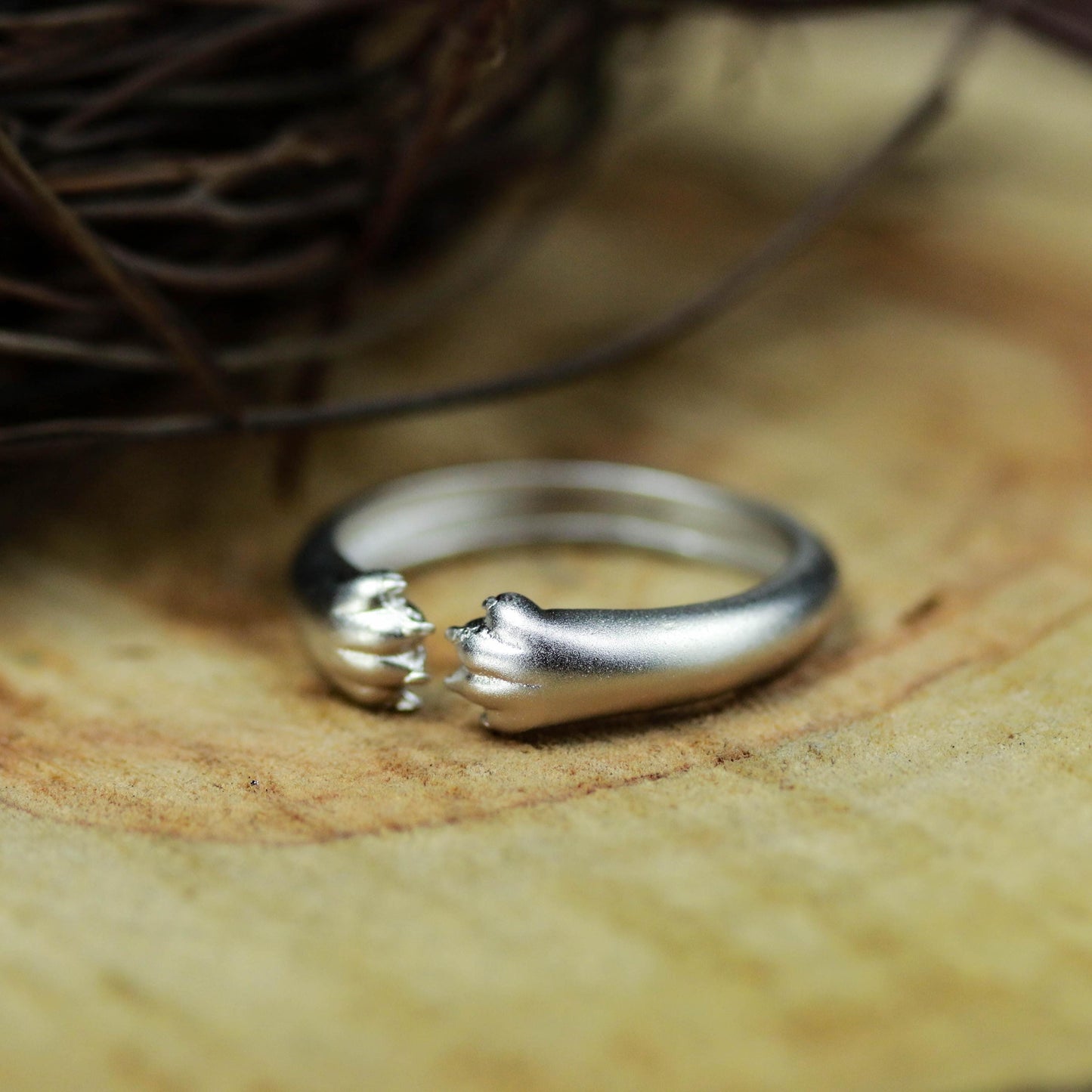 Cat Paw Hug Ring ââ‚?925 Sterling Silver Handmade Minimalist Animal Jewelry