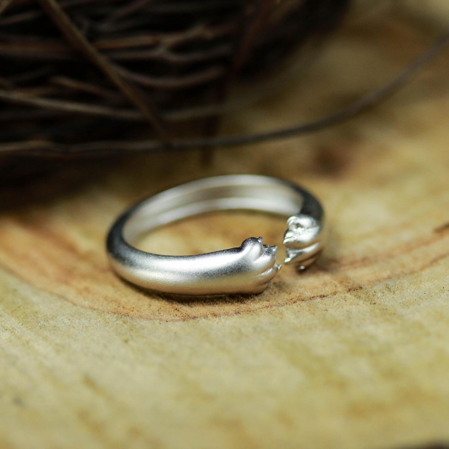 Cat Paw Hug Ring ââ‚?925 Sterling Silver Handmade Minimalist Animal Jewelry
