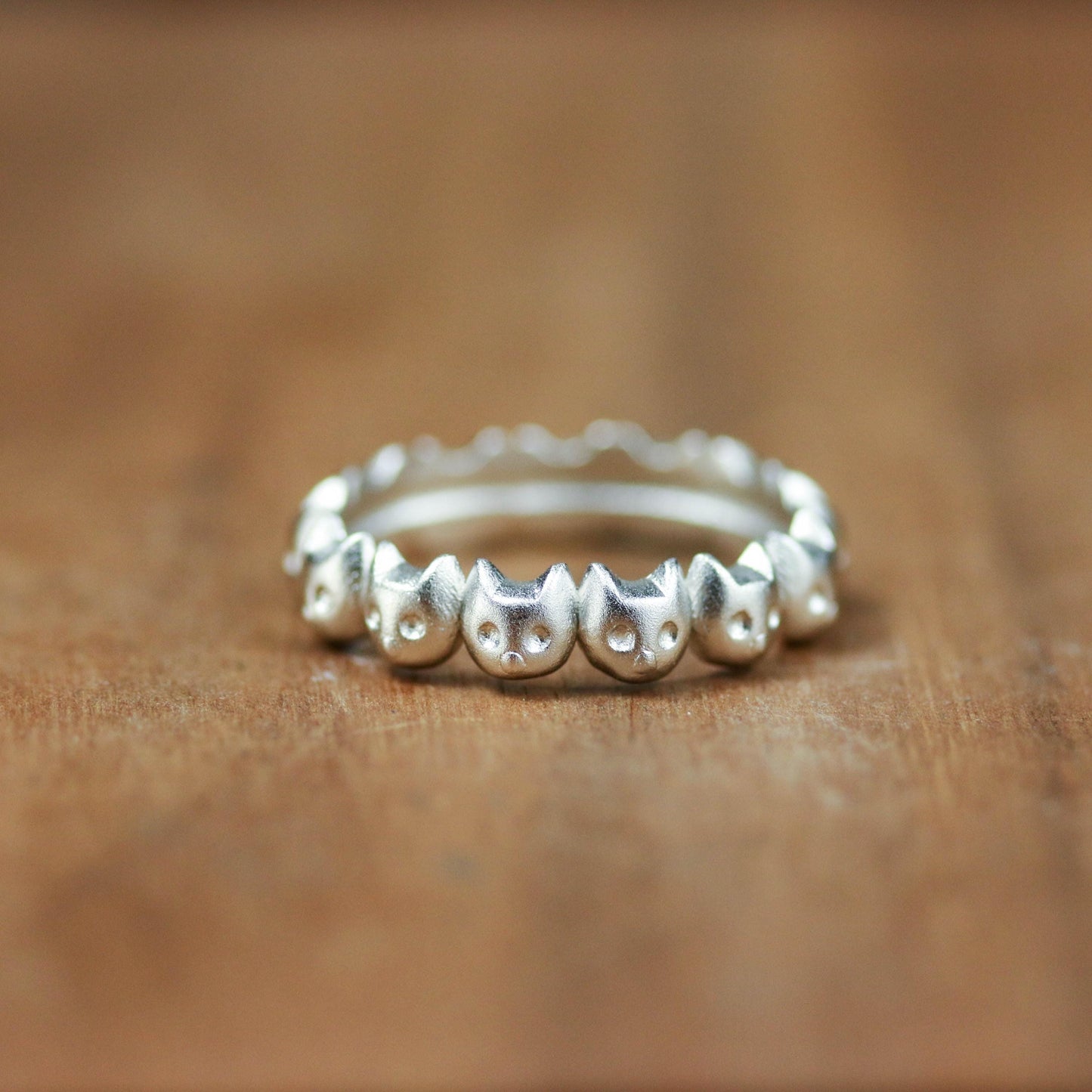 Cat Face Band Ring ââ‚?925 Sterling Silver Handmade Minimalist Feline Jewelry
