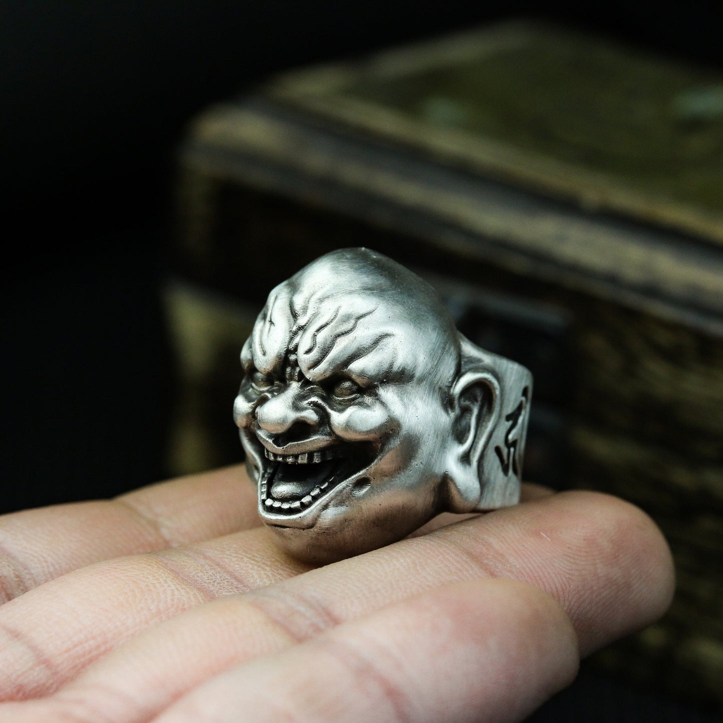 Wicked Buddha Ring ¨C Handmade 925 Silver Gothic Smile Buddha Band