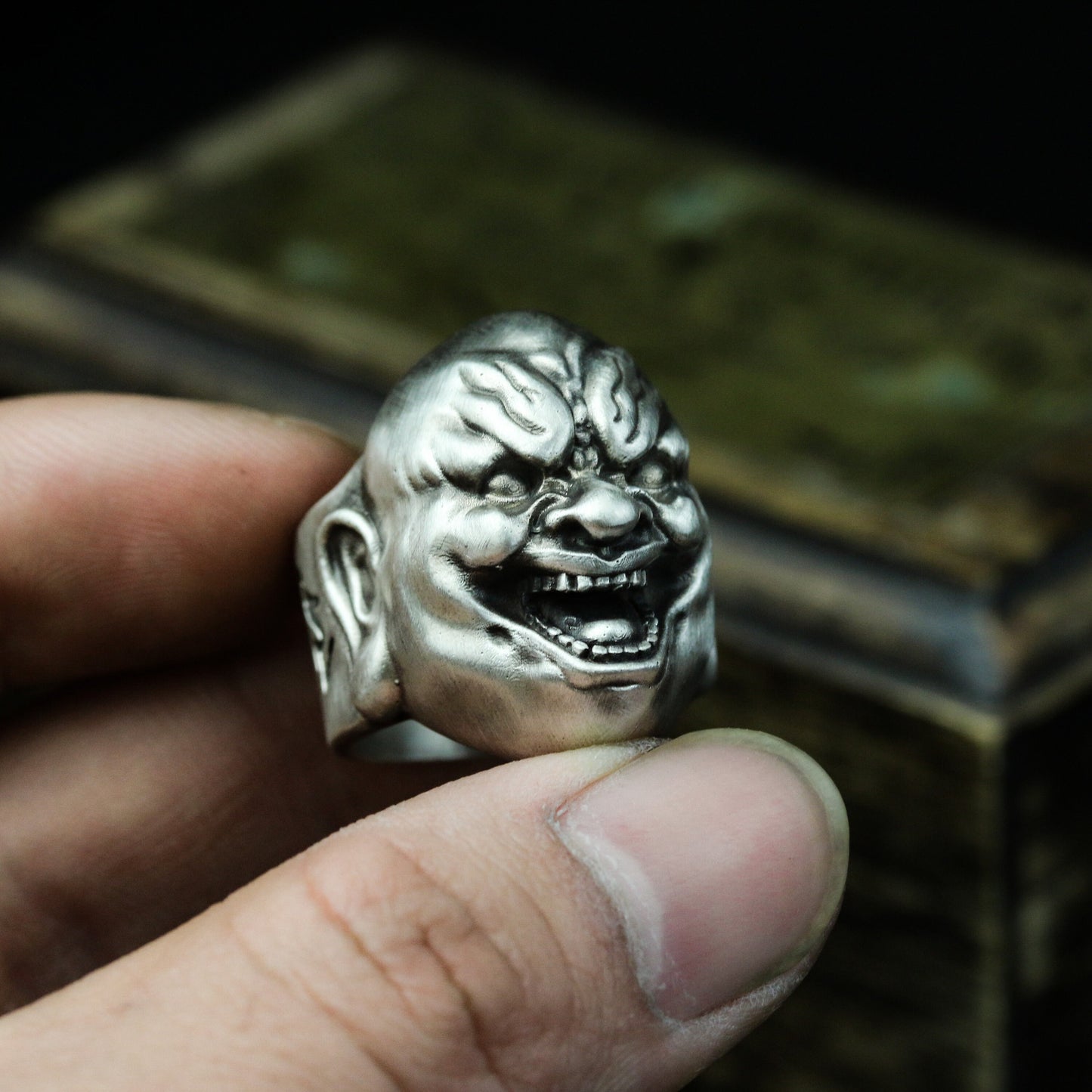 Wicked Buddha Ring ¨C Handmade 925 Silver Gothic Smile Buddha Band