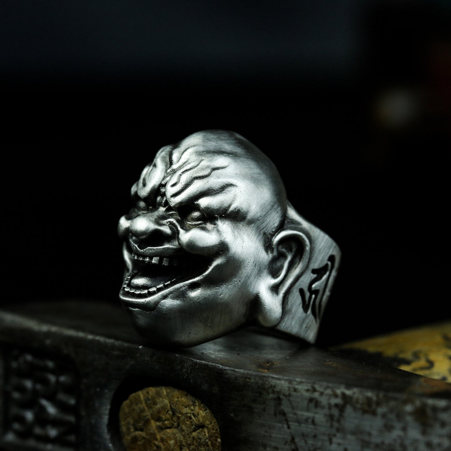 Wicked Buddha Ring ¨C Handmade 925 Silver Gothic Smile Buddha Band
