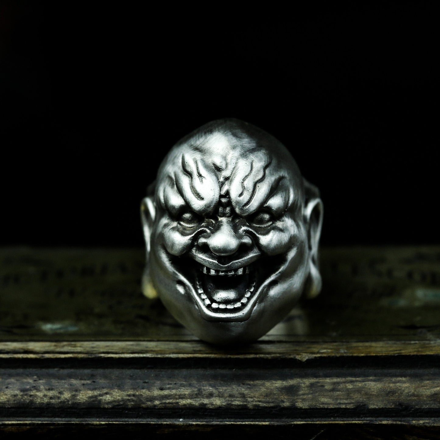Wicked Buddha Ring ¨C Handmade 925 Silver Gothic Smile Buddha Band