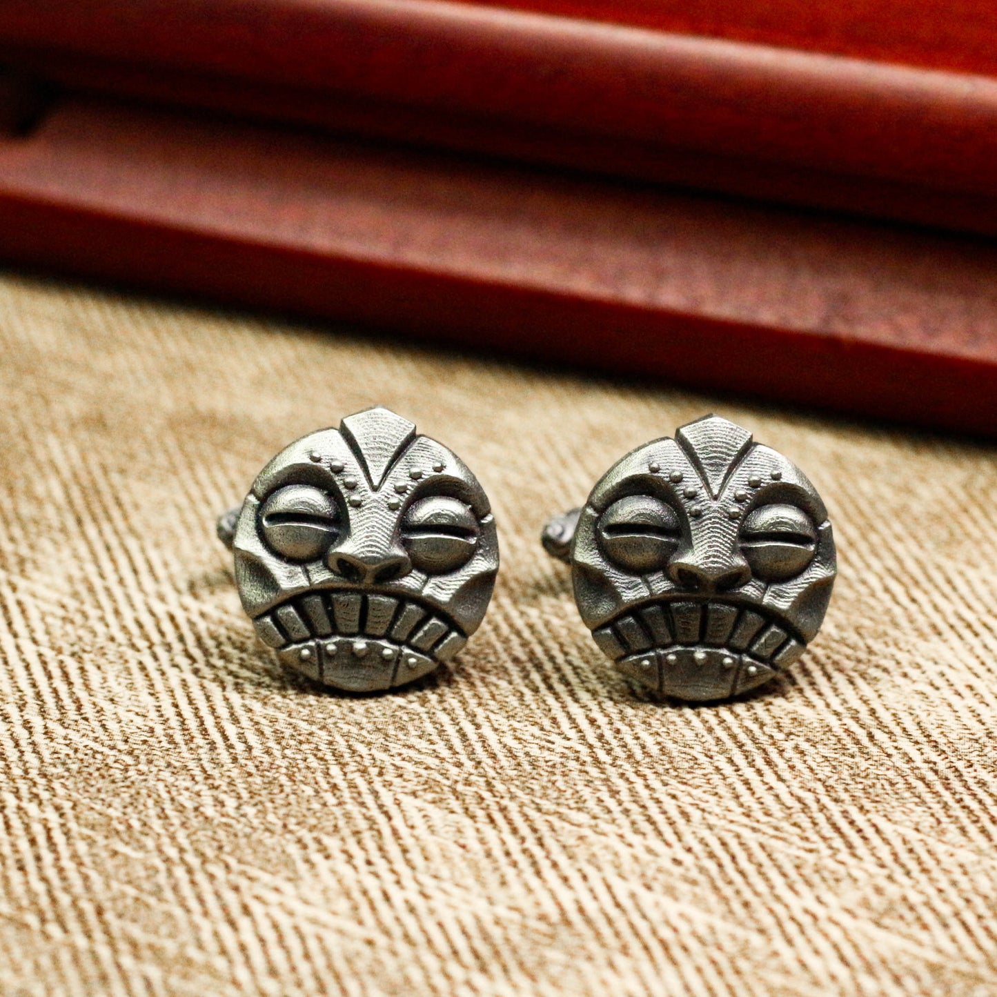 Mayan Portrait Totem Cufflinks, Sacred Blessing - 925 Sterling Silver Handmade