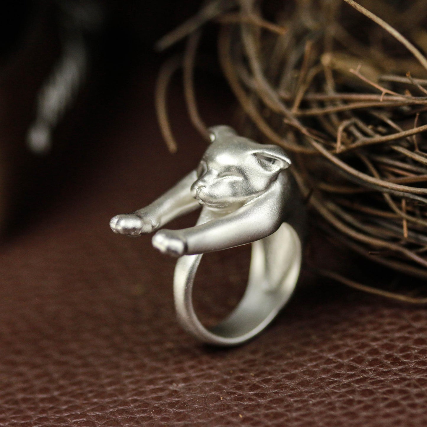 Stretching Cat Ring ââ‚?925 Sterling Silver Handmade Whimsical Animal Jewelry