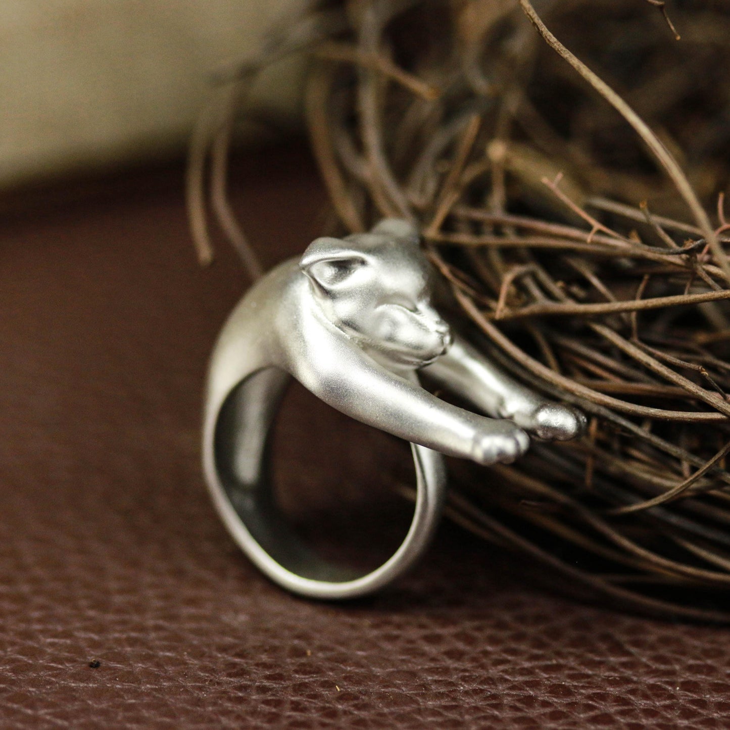 Stretching Cat Ring ââ‚?925 Sterling Silver Handmade Whimsical Animal Jewelry