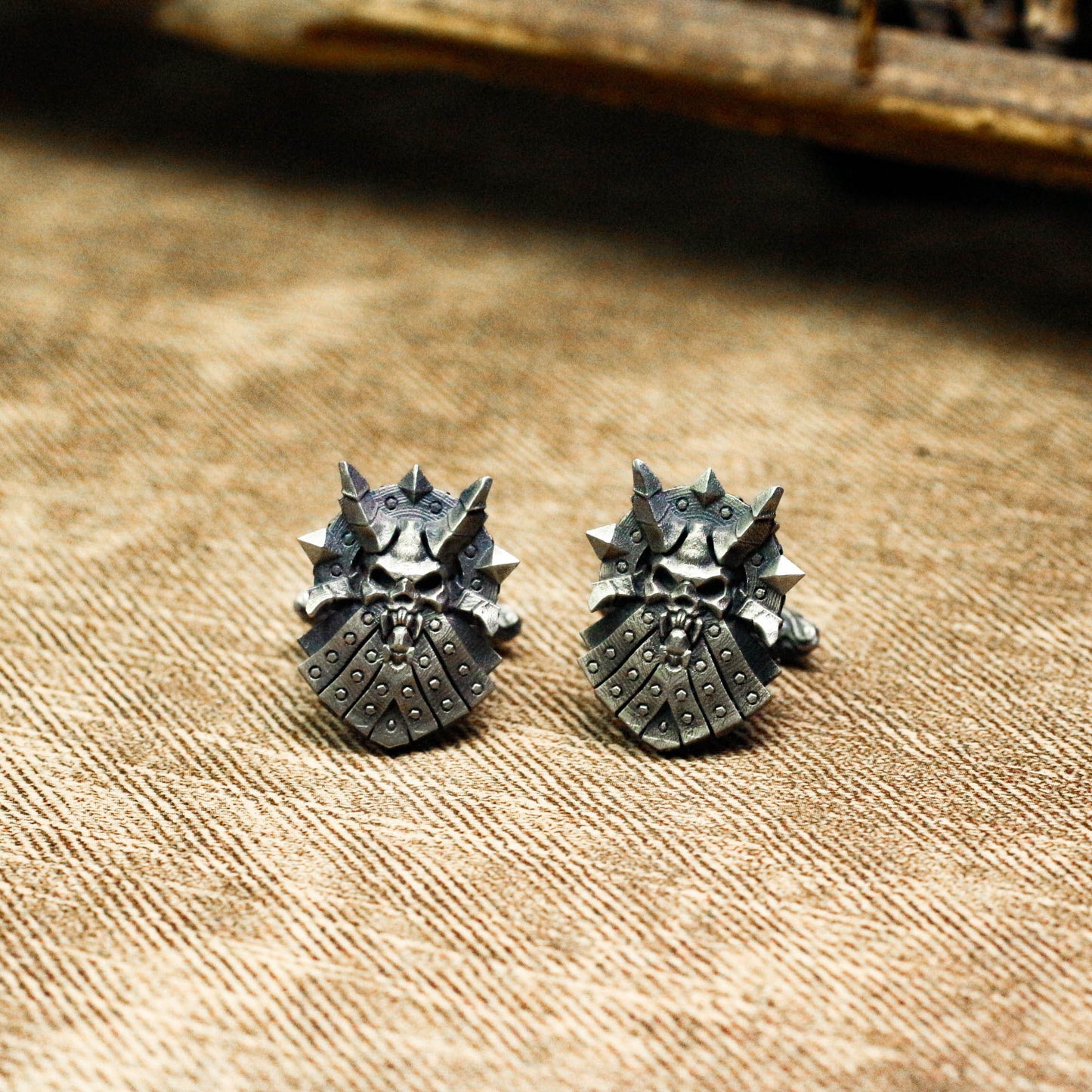 Stone Statue Ghost Face Cufflinks, Skull Armor - 925 Sterling Silver Handmade