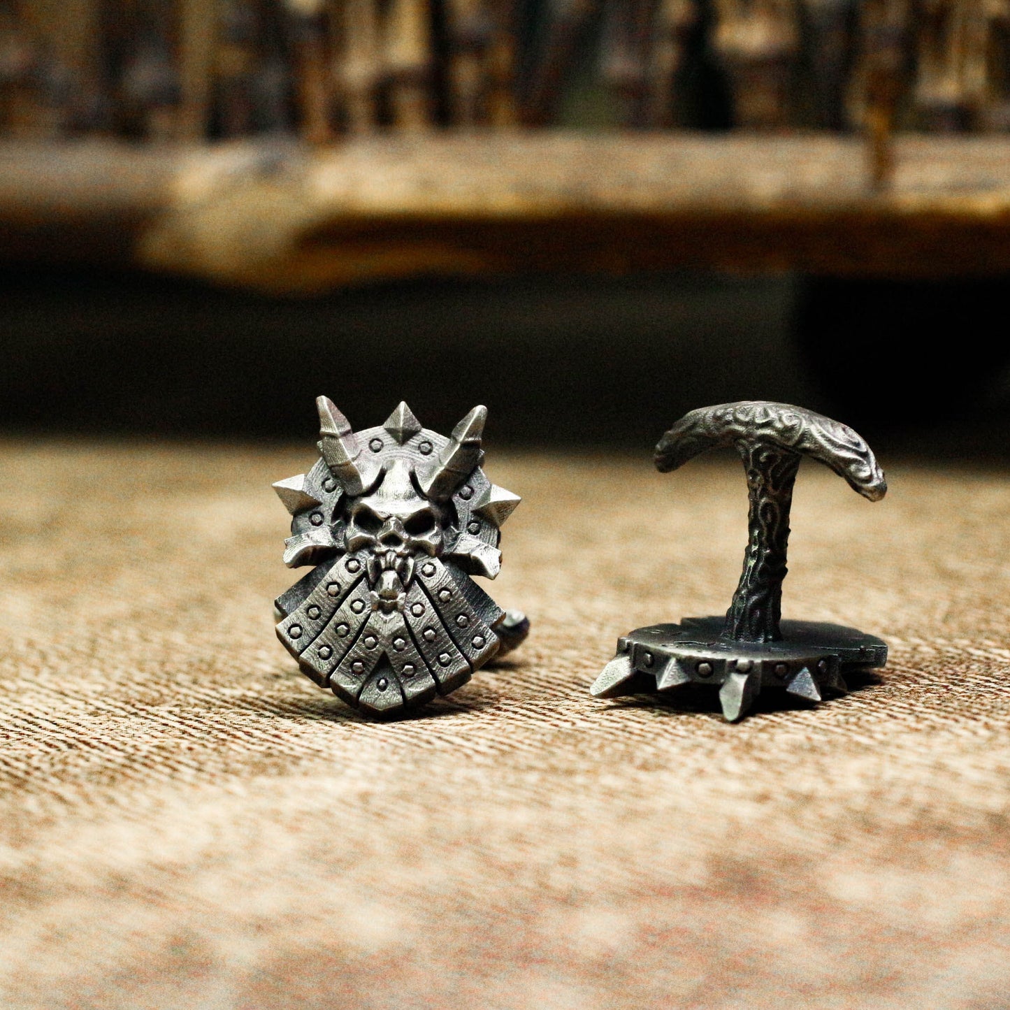 Stone Statue Ghost Face Cufflinks, Skull Armor - 925 Sterling Silver Handmade