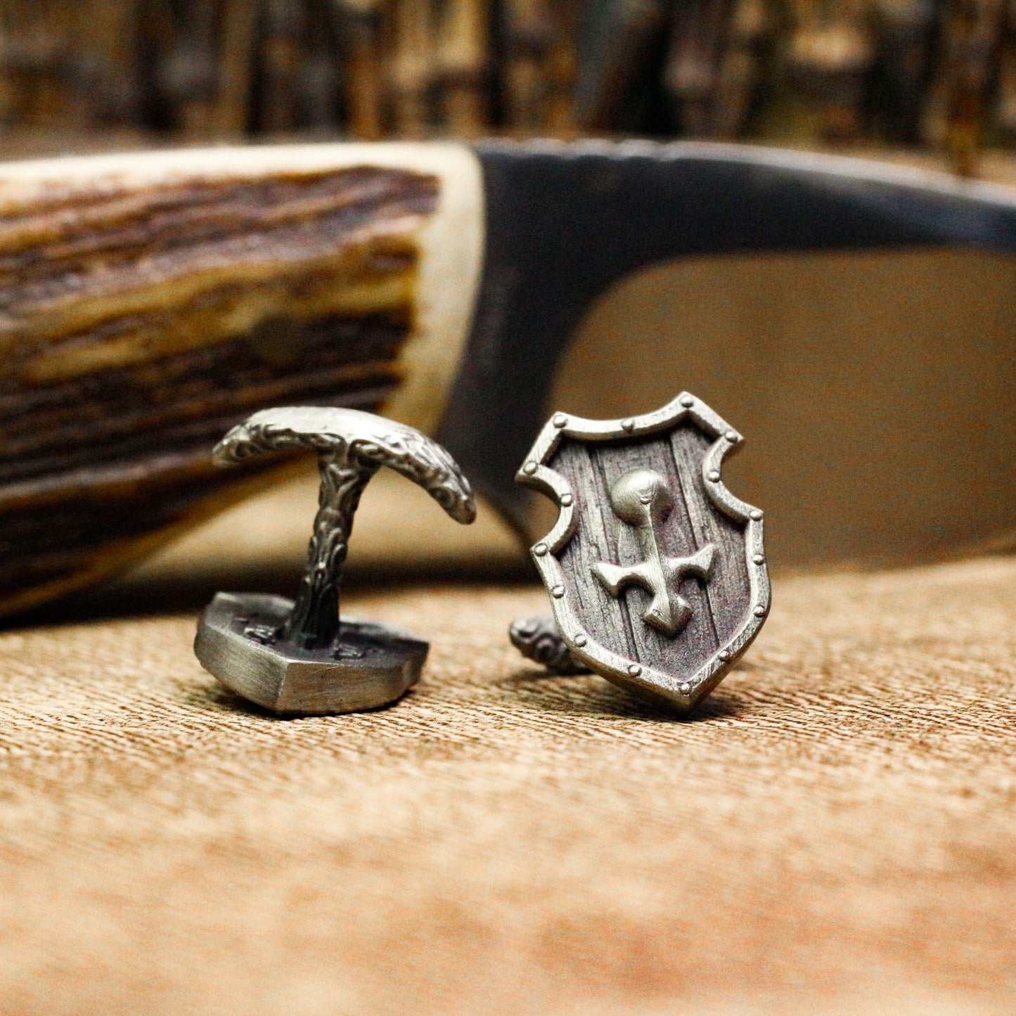 Shield Cufflinks - Handmade 925 Silver Pirate Anchor Design