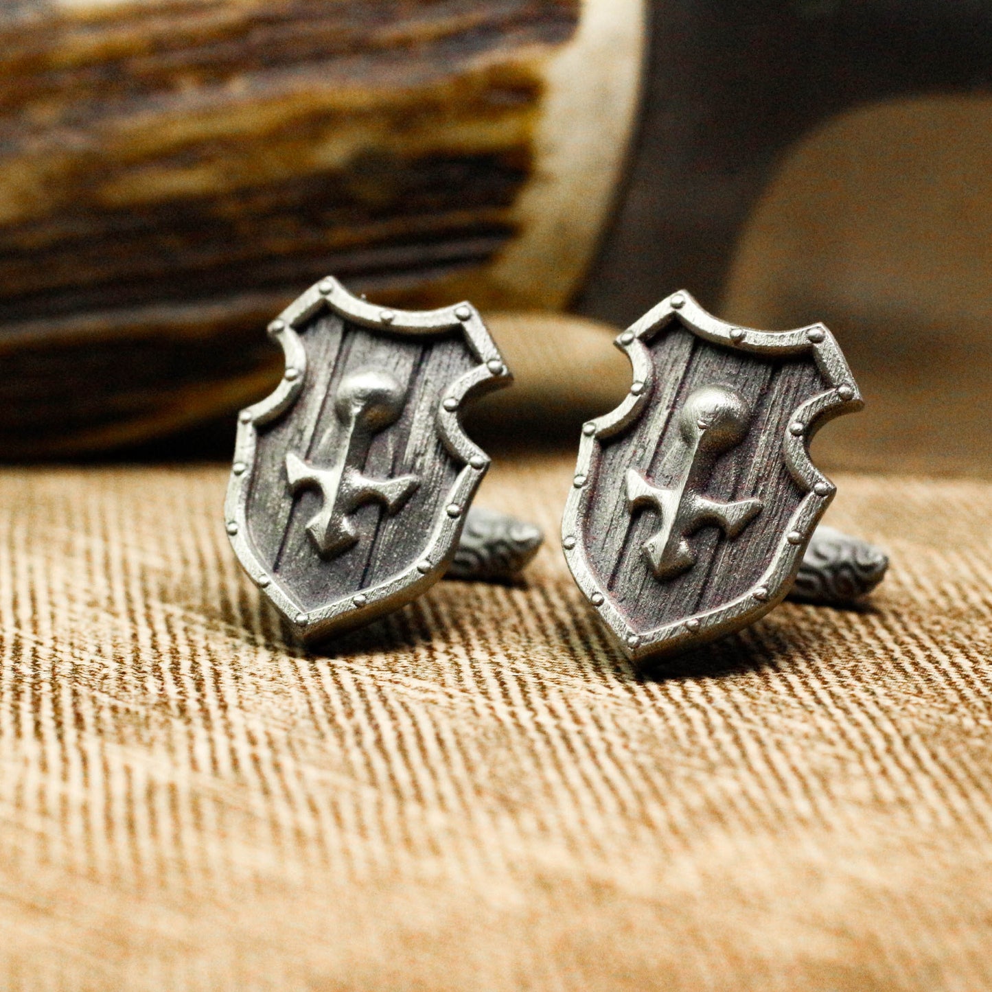 Shield Cufflinks - Handmade 925 Silver Pirate Anchor Design