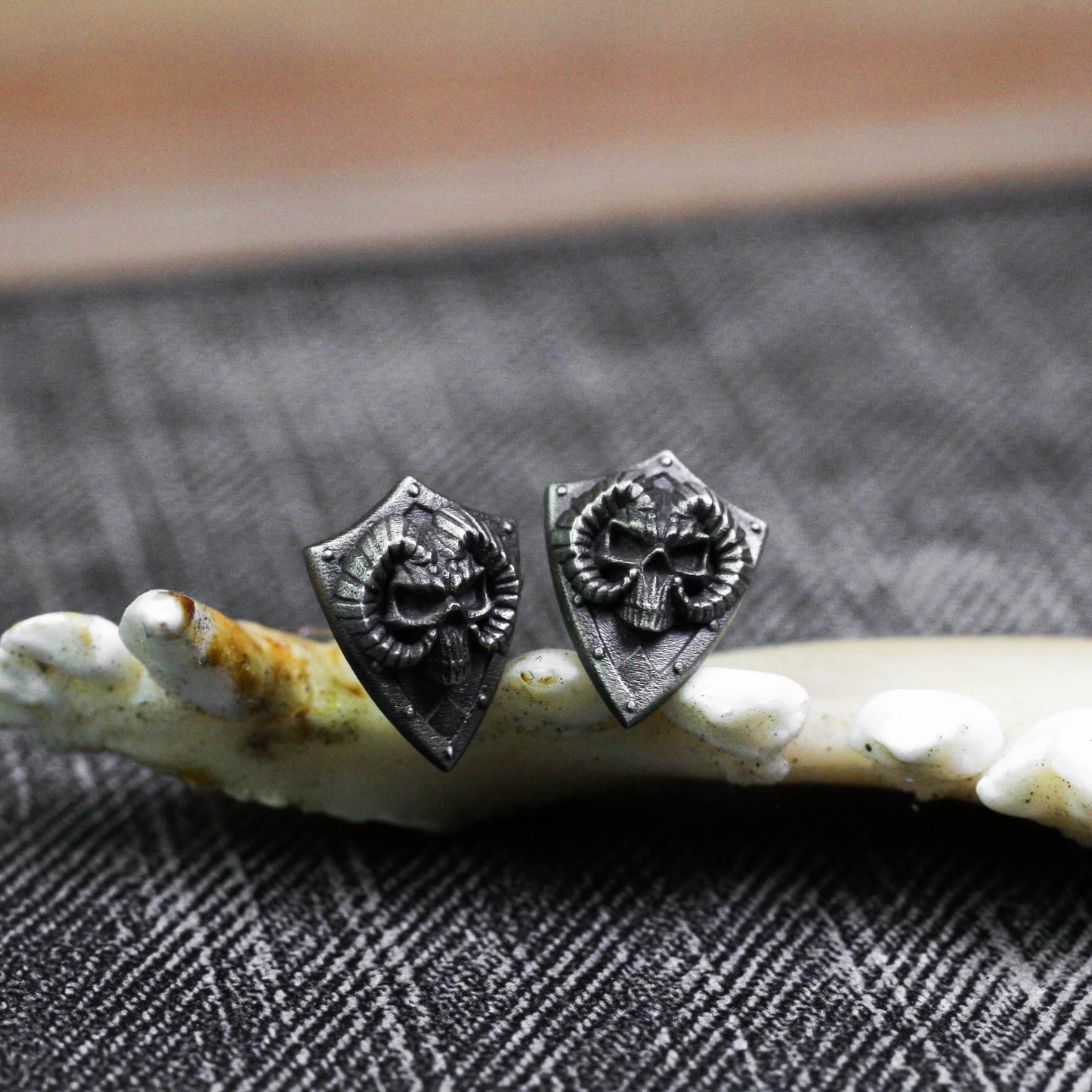 Ram Skull Shield Earrings - 925 Sterling Silver Handmade