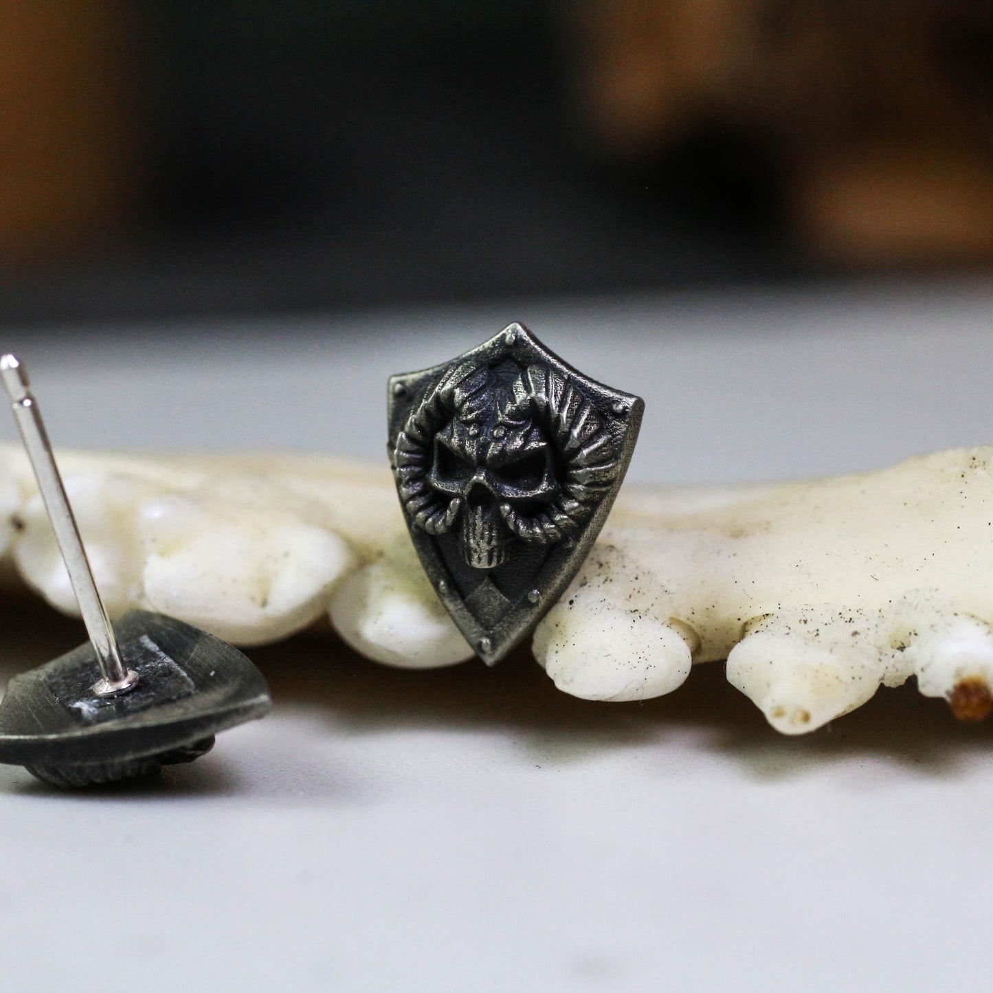 Ram Skull Shield Earrings - 925 Sterling Silver Handmade
