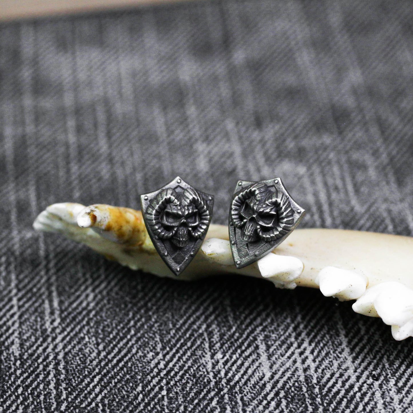 Ram Skull Shield Earrings - 925 Sterling Silver Handmade