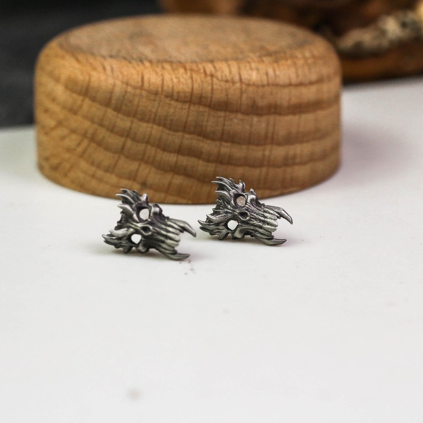 Demonic Skull Stud Earrings - 925 Sterling Silver Handmade