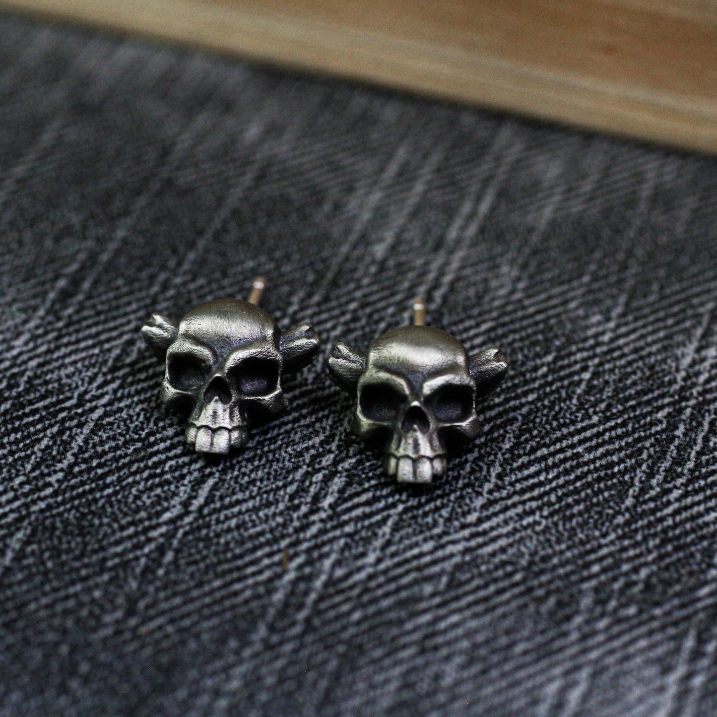 Horned Skull Stud Earrings - 925 Sterling Silver Handmade Gothic Jewelry