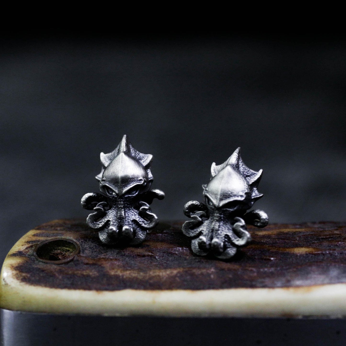 Sea Creature Stud Earrings - 925 Sterling Silver Handmade Gothic Style
