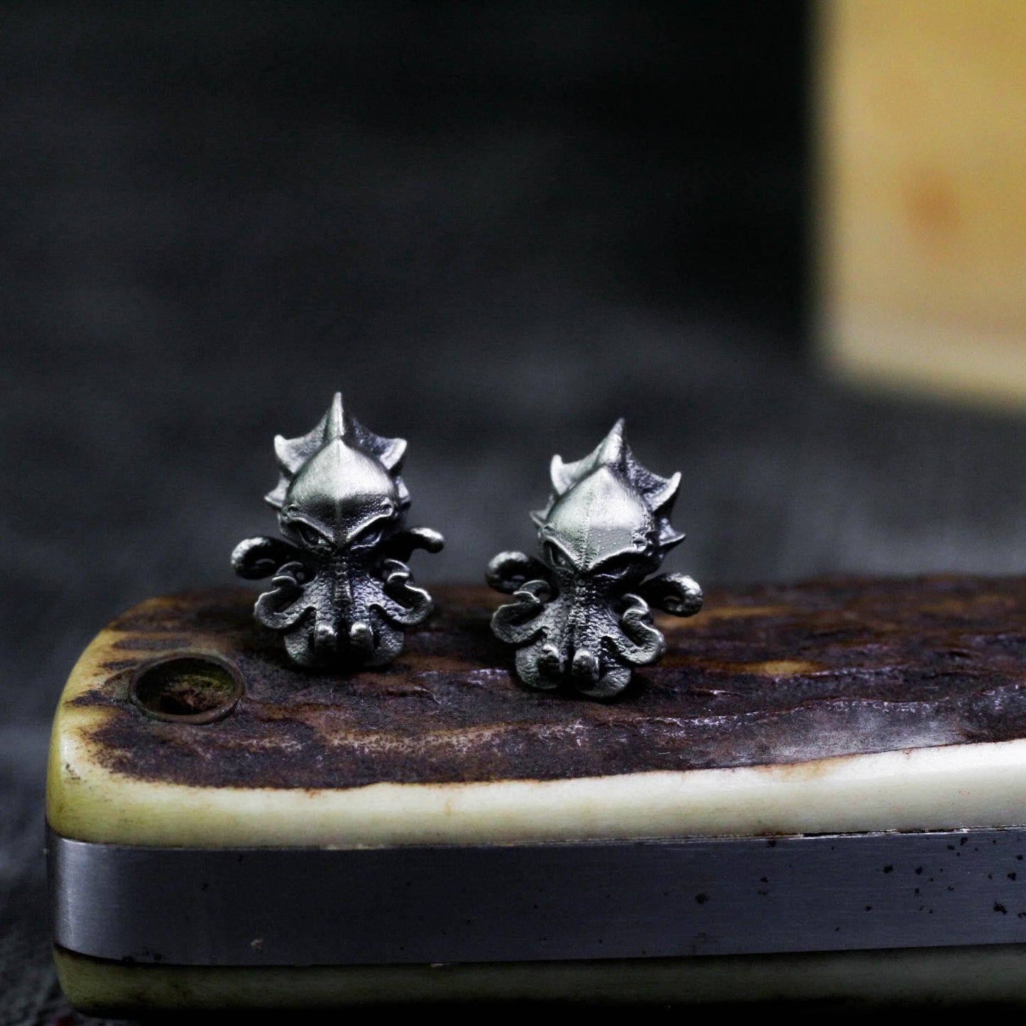 Sea Creature Stud Earrings - 925 Sterling Silver Handmade Gothic Style