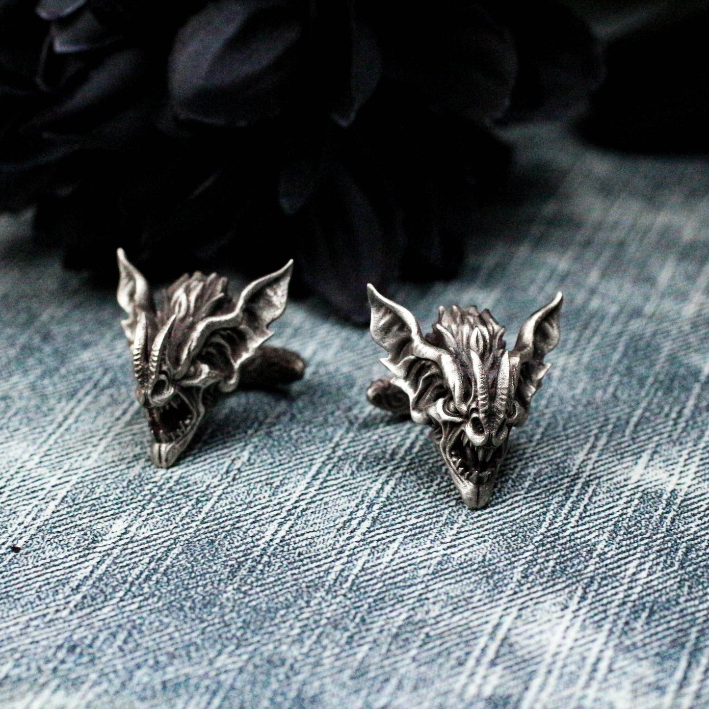 Gargoyle Devil Bat Cufflinks - 925 Silver Handmade